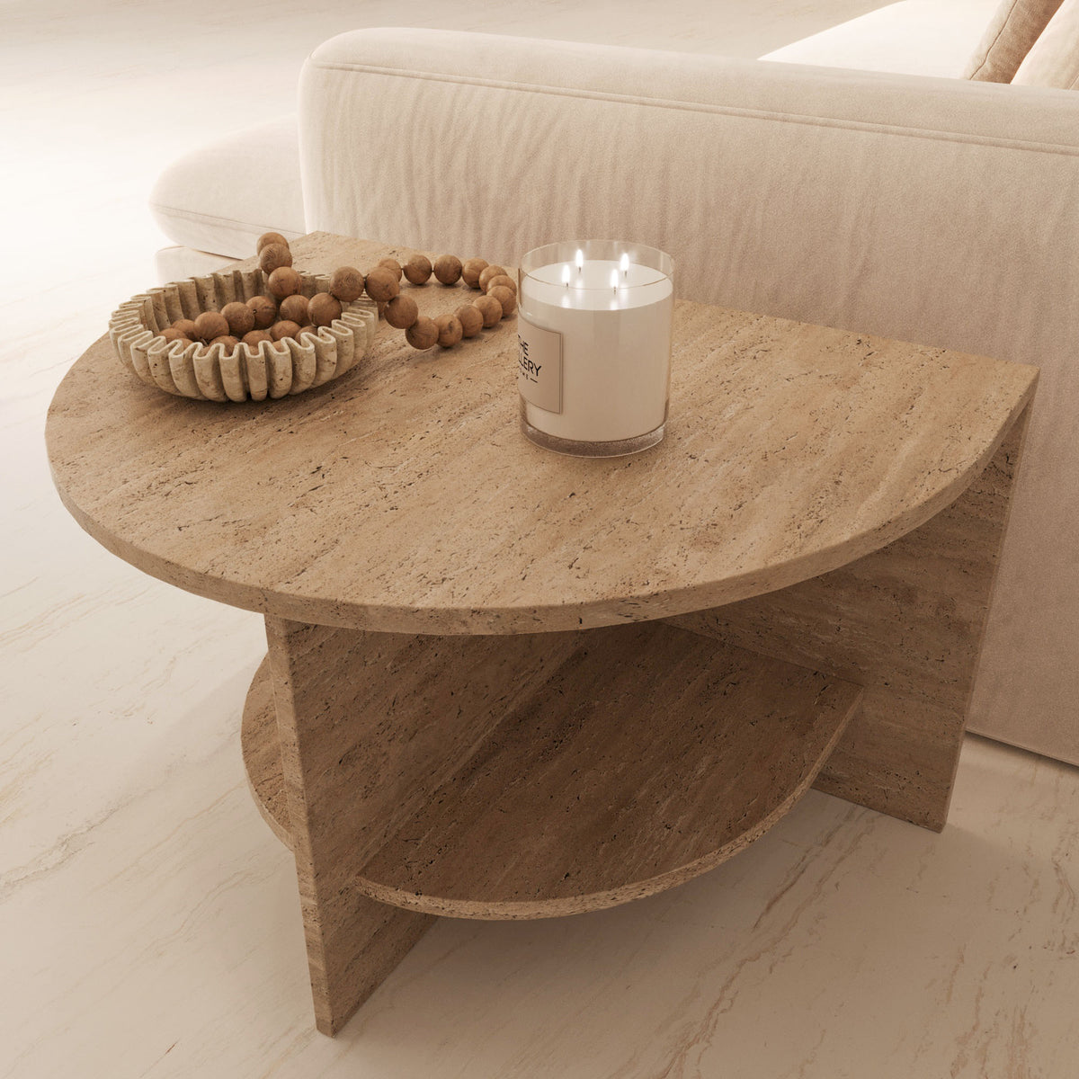 Dante Travertine Side Table With Shelf