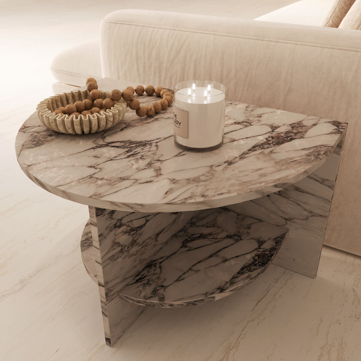 Dante Italian Arabescato Marble Side Table With Shelf