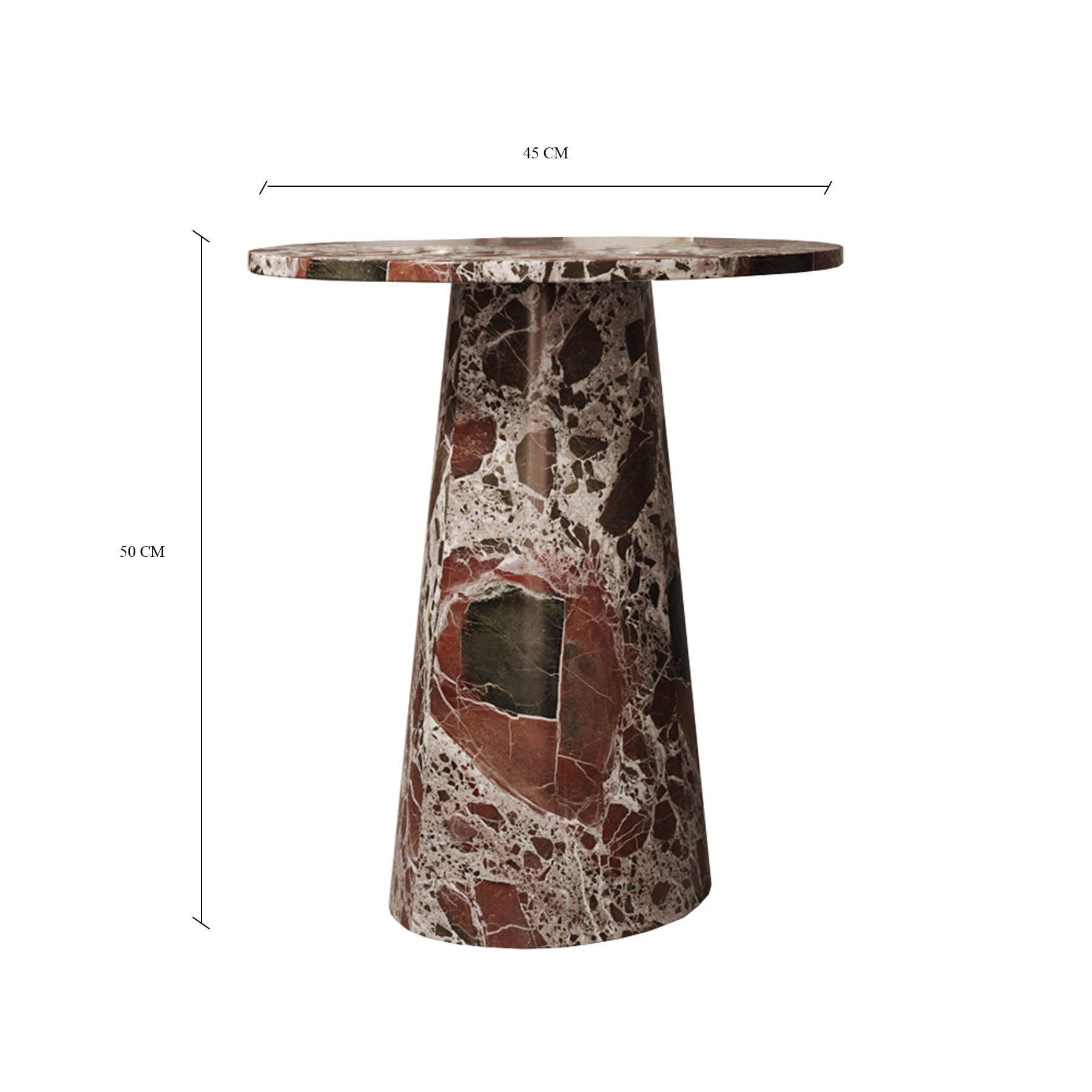 Rosso Levanto Marble Round Side Table