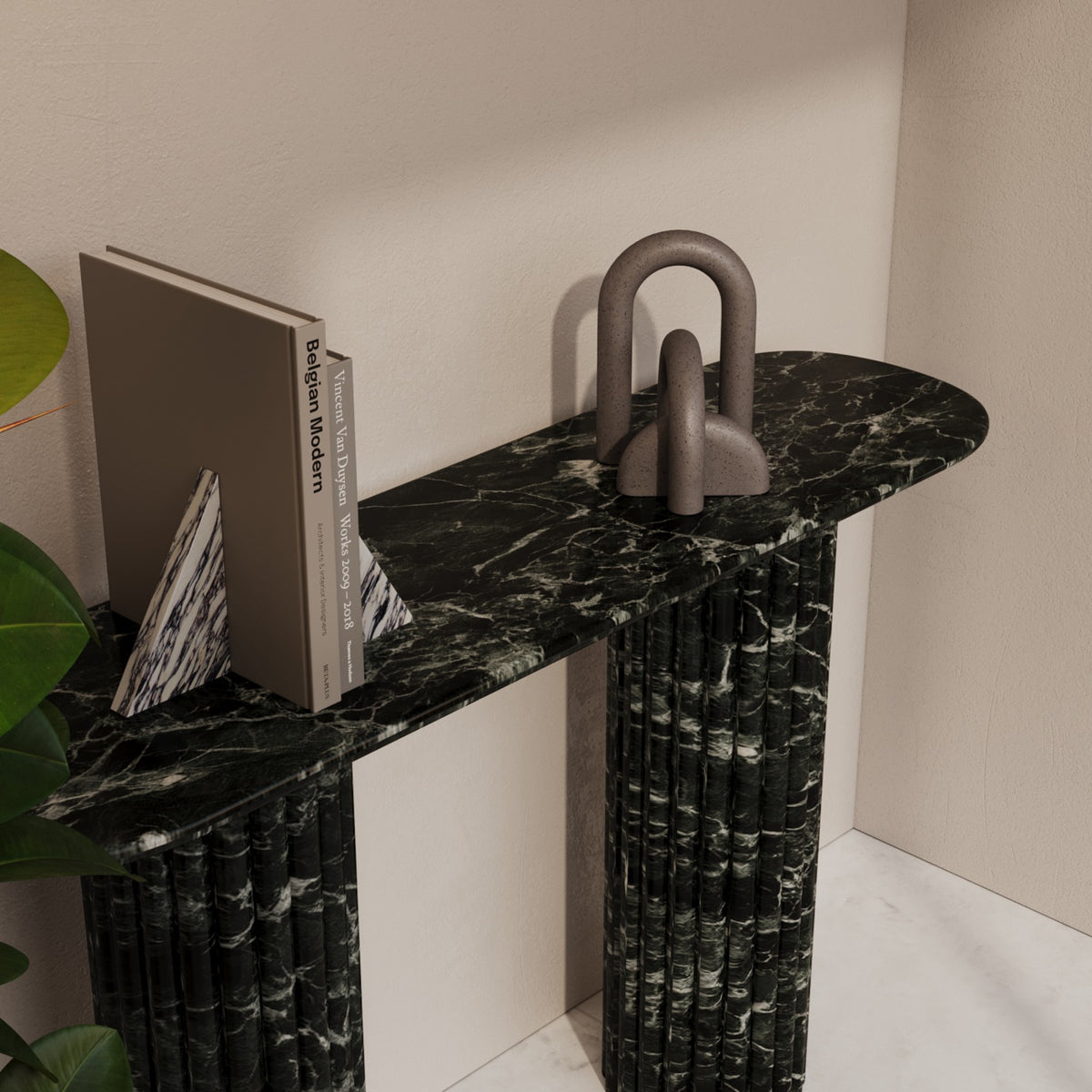 Lorenzo Verde Marmo Console Table With Fluted Base