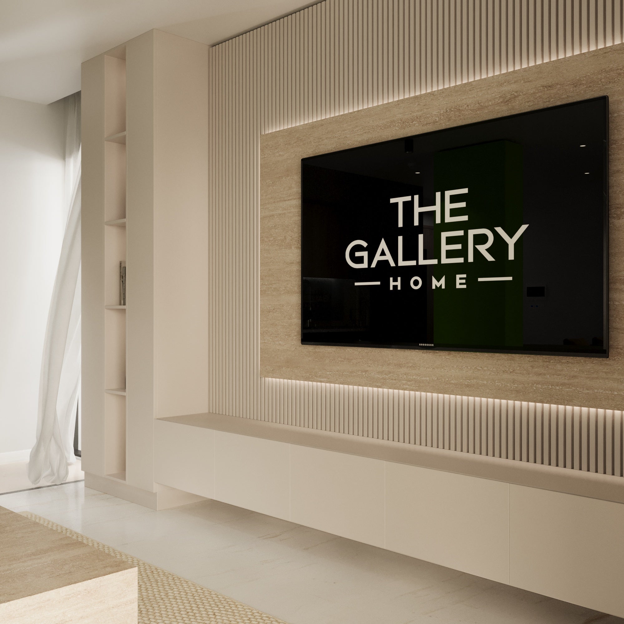 Celine Bespoke TV Media Wall With Travertine