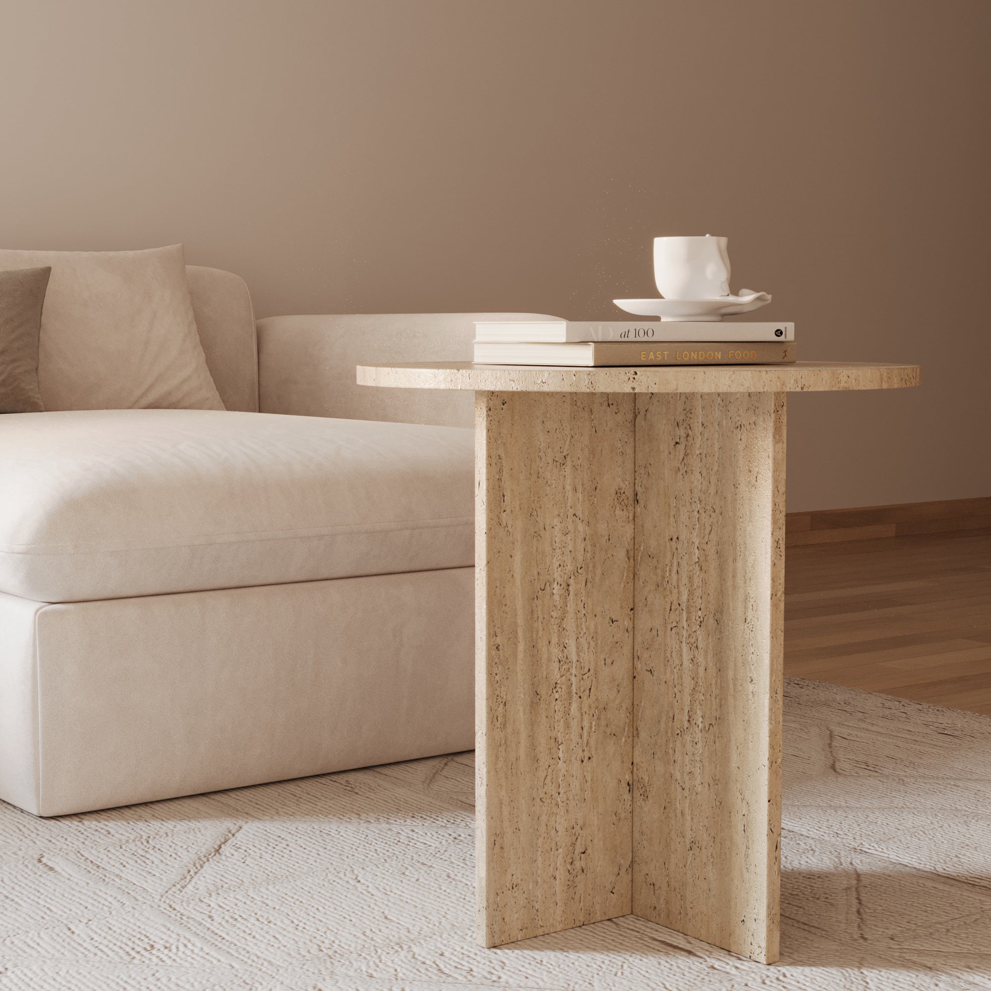 Hera Travertine Round Side Table