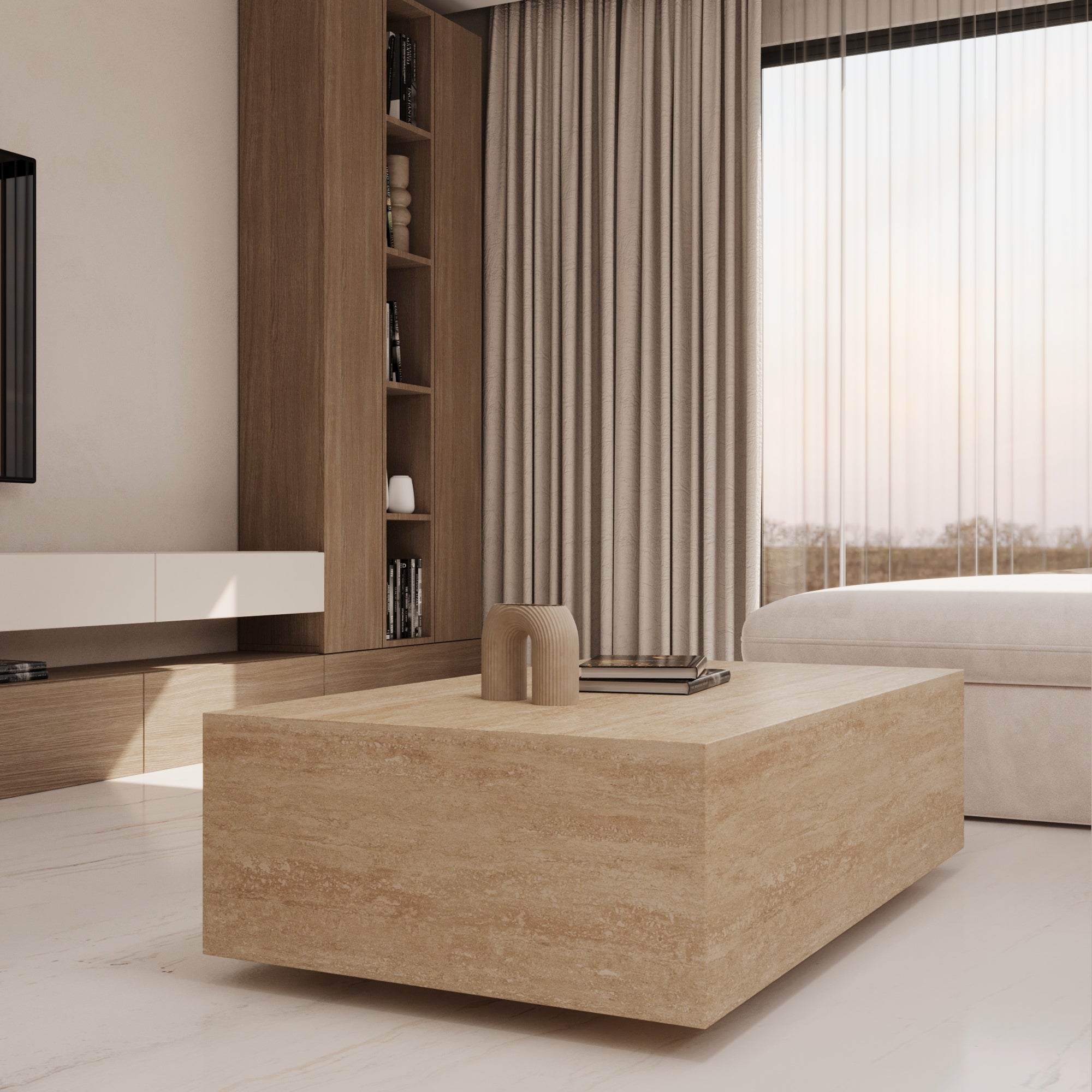 Lucia Travertine Floating Cube Coffee Table