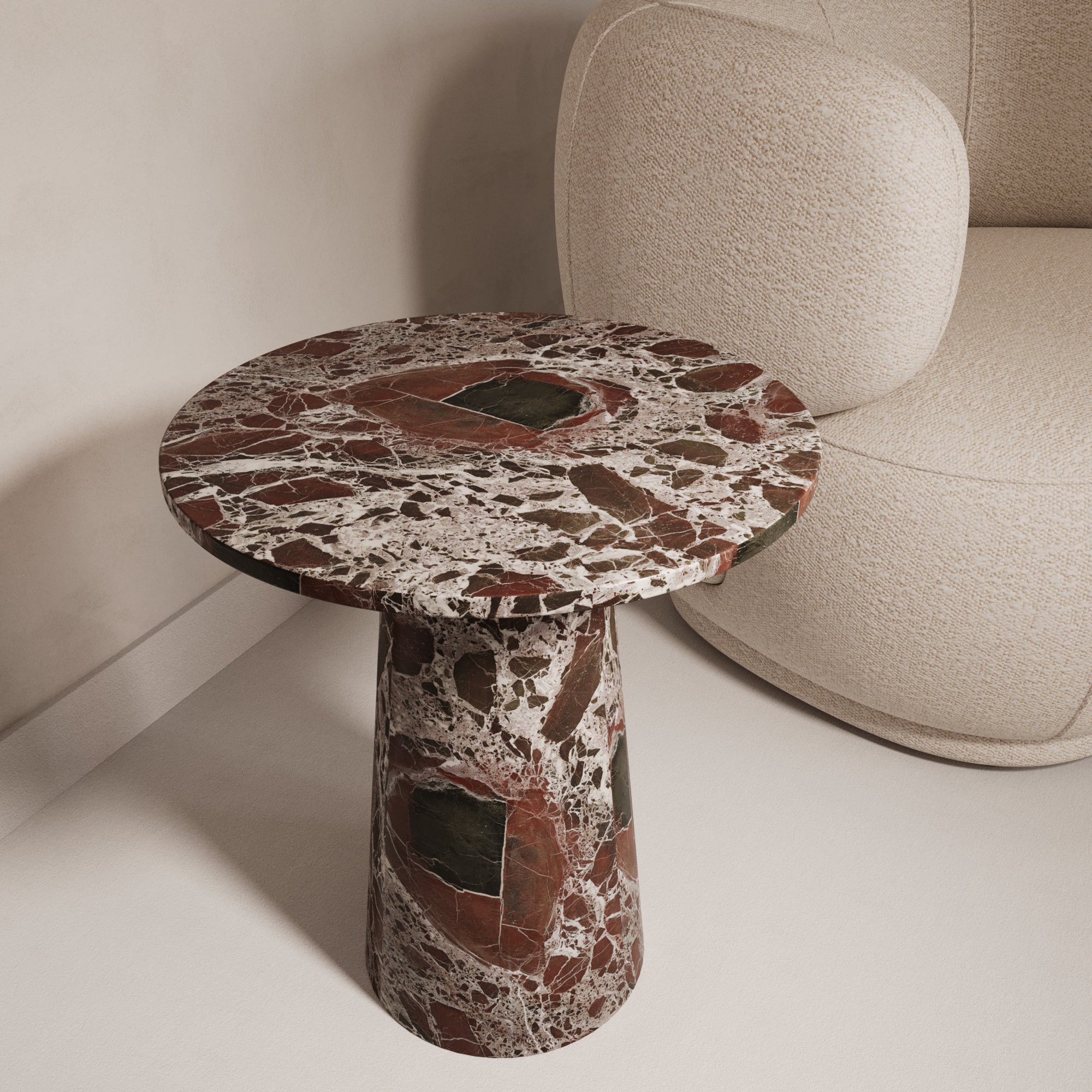 Rosso Levanto Marble Round Side Table