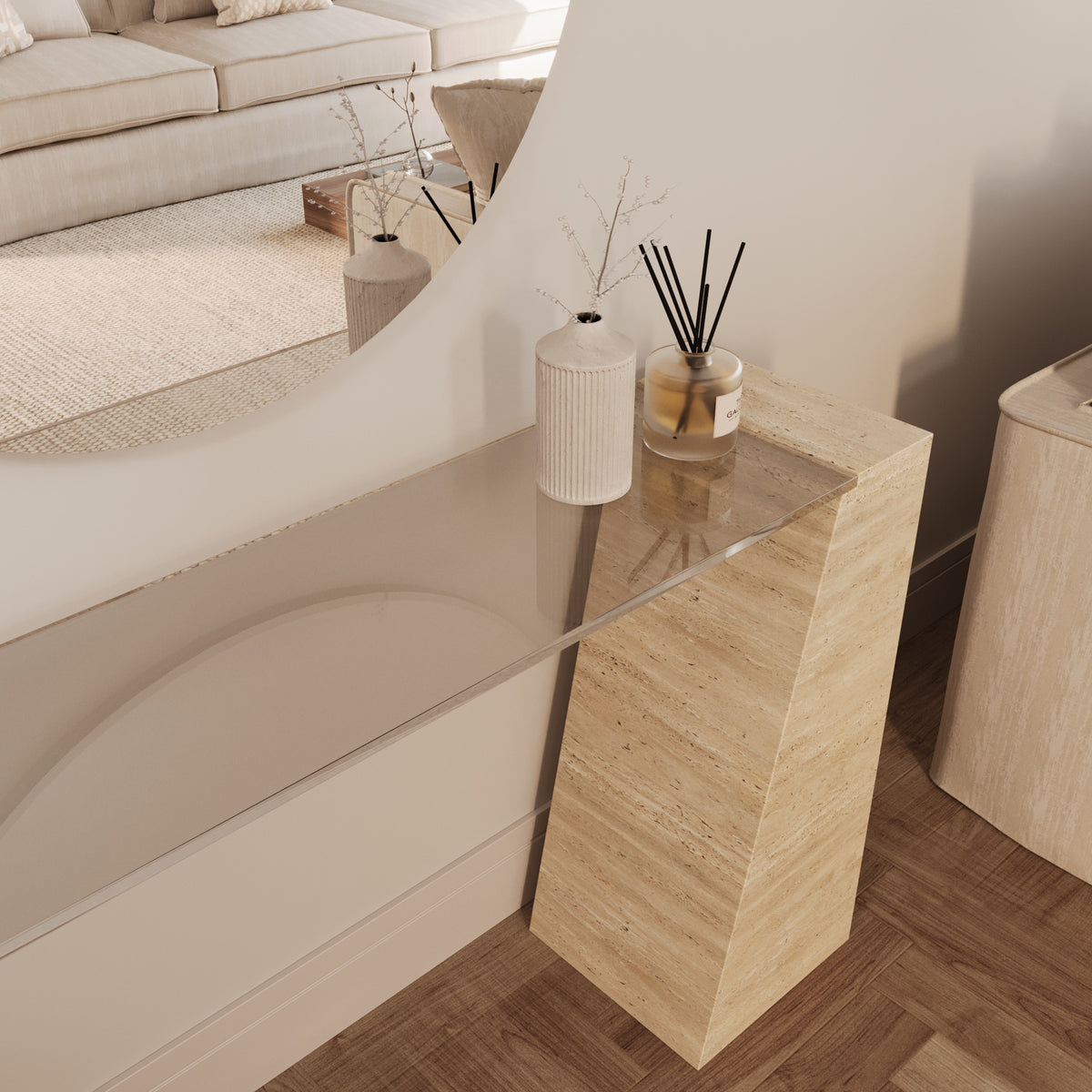 Brooklyn Travertine Console Table With Glass