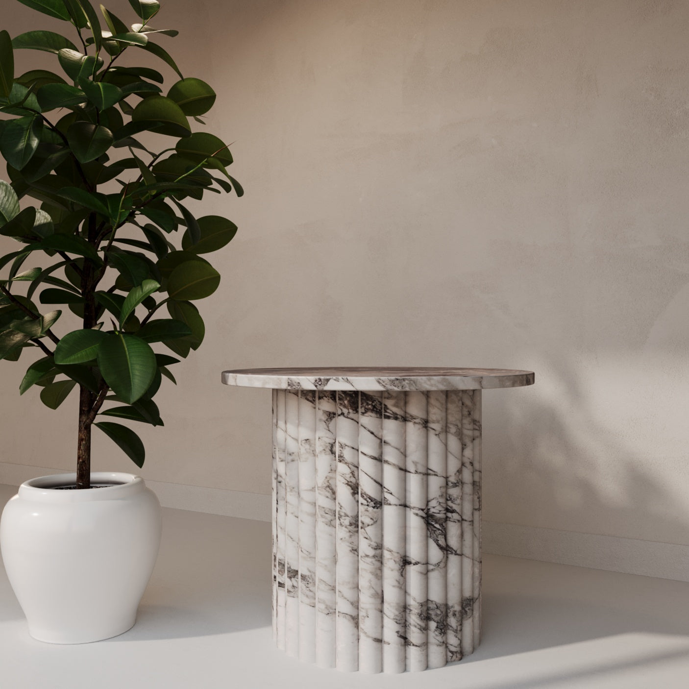 Lorenzo Arabescato Marble Side Table With Fluted Base