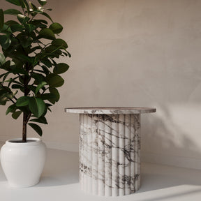 Lorenzo Arabescato Marble Side Table With Fluted Base
