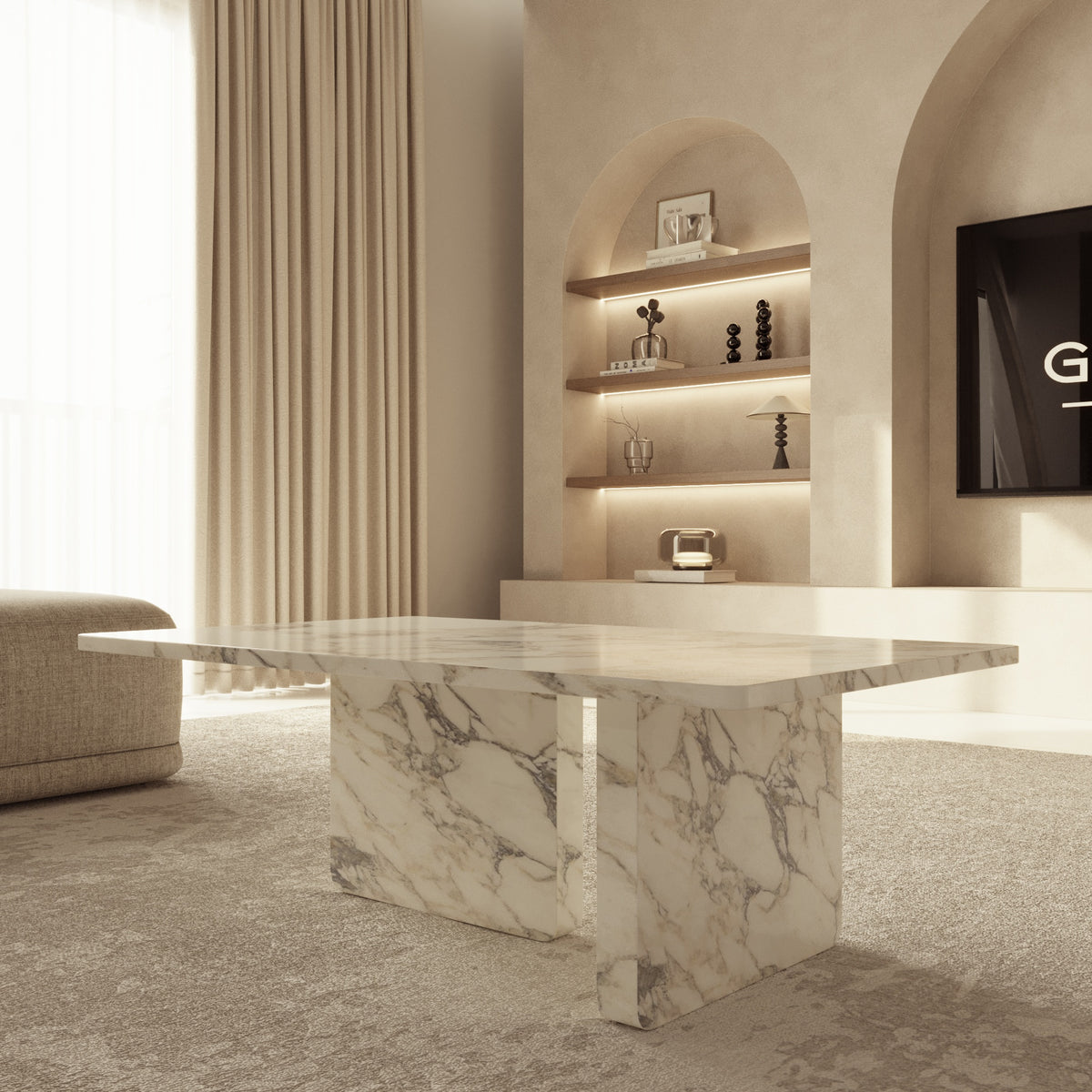 Ravello Arabescato marble coffee table by The Gallery Home