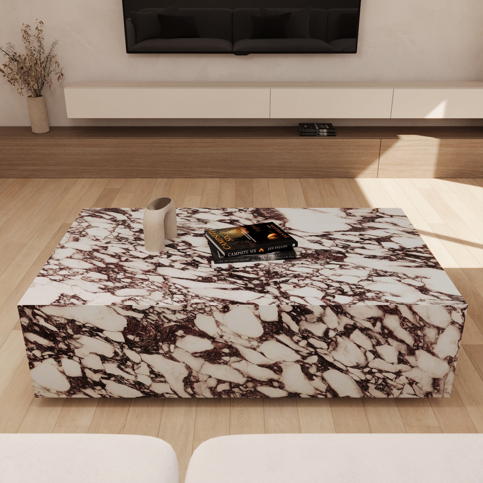 Lucia Calacatta Viola Marble Floating Cube Coffee Table