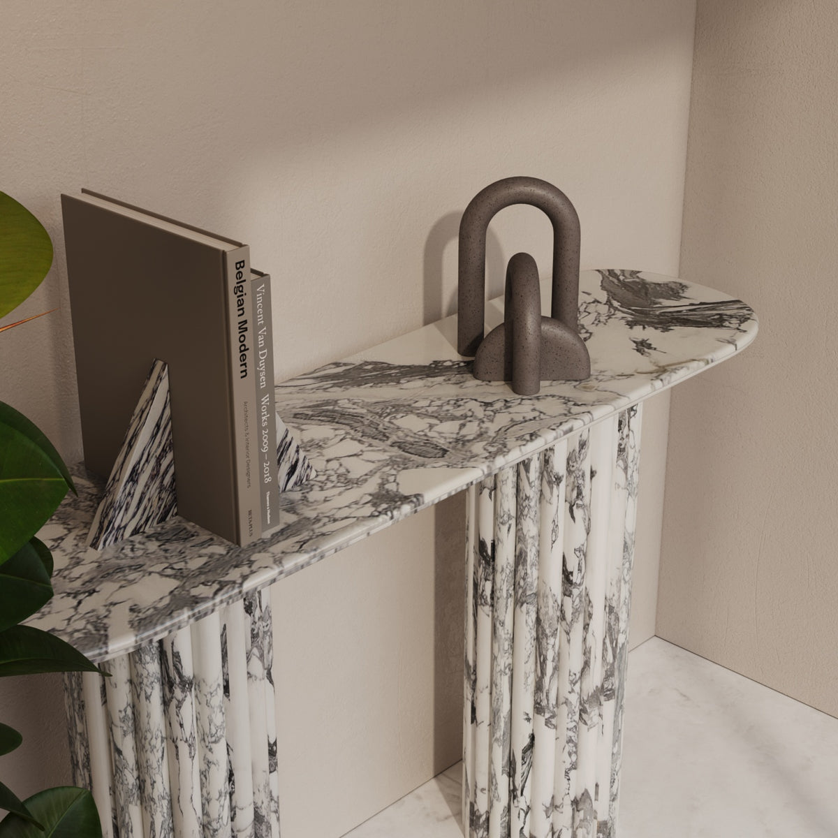 Lorenzo Arabescato Console Table With Fluted Base
