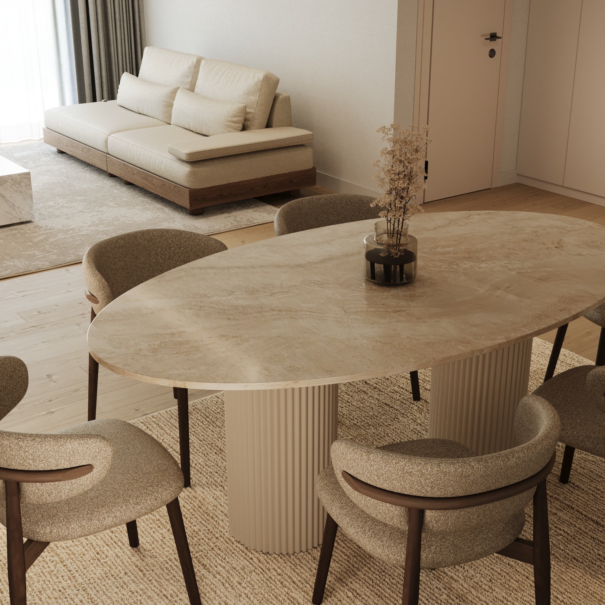 Lucente Cappuccino Oval Dining Table With Fluted Base