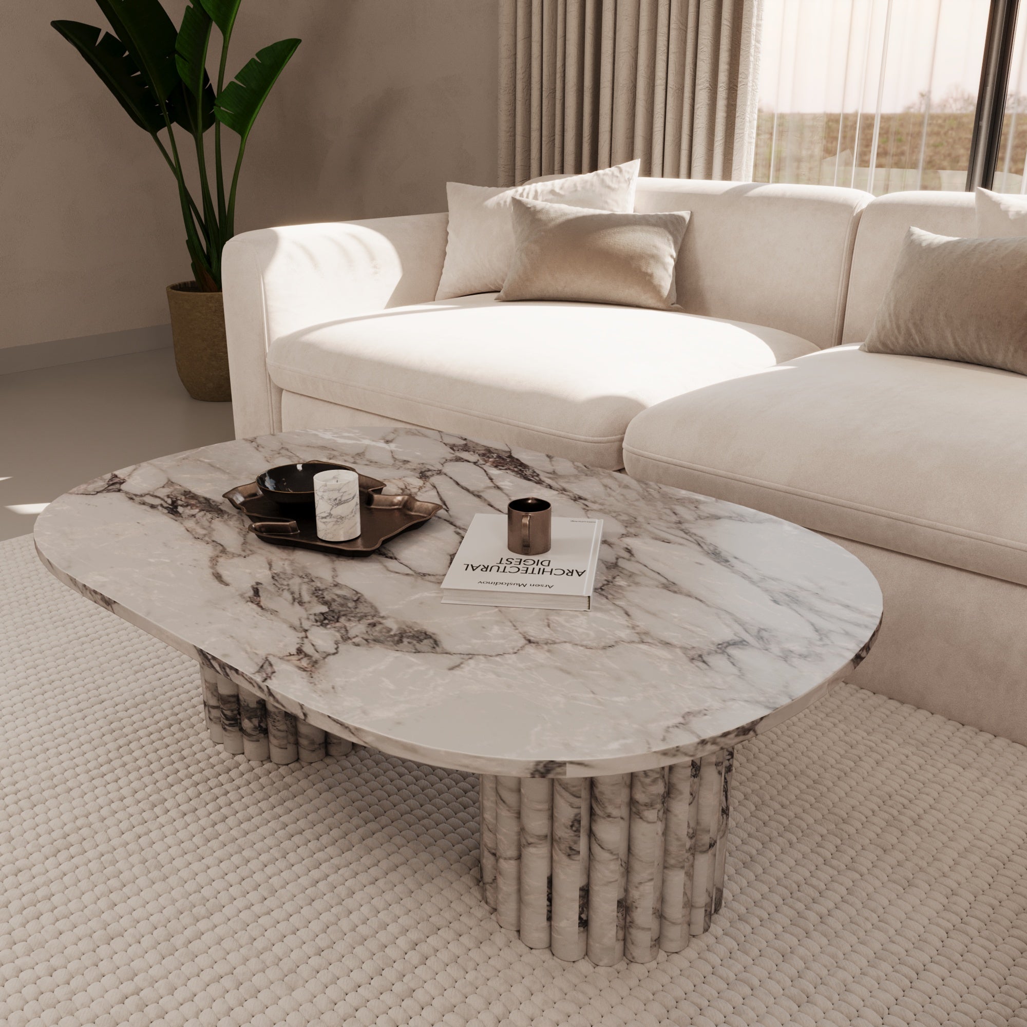 Lorenzo Arabescato Coffee Table With Fluted Base