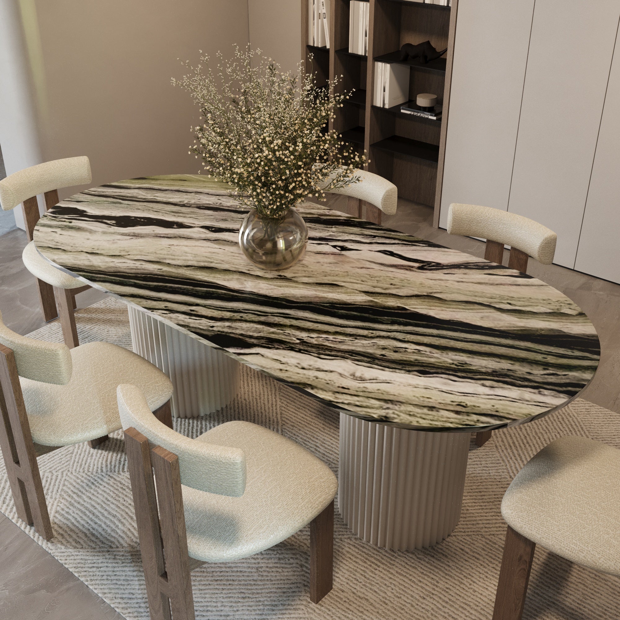 Lucente Shangrila Green Oval Dining Table With Fluted Base
