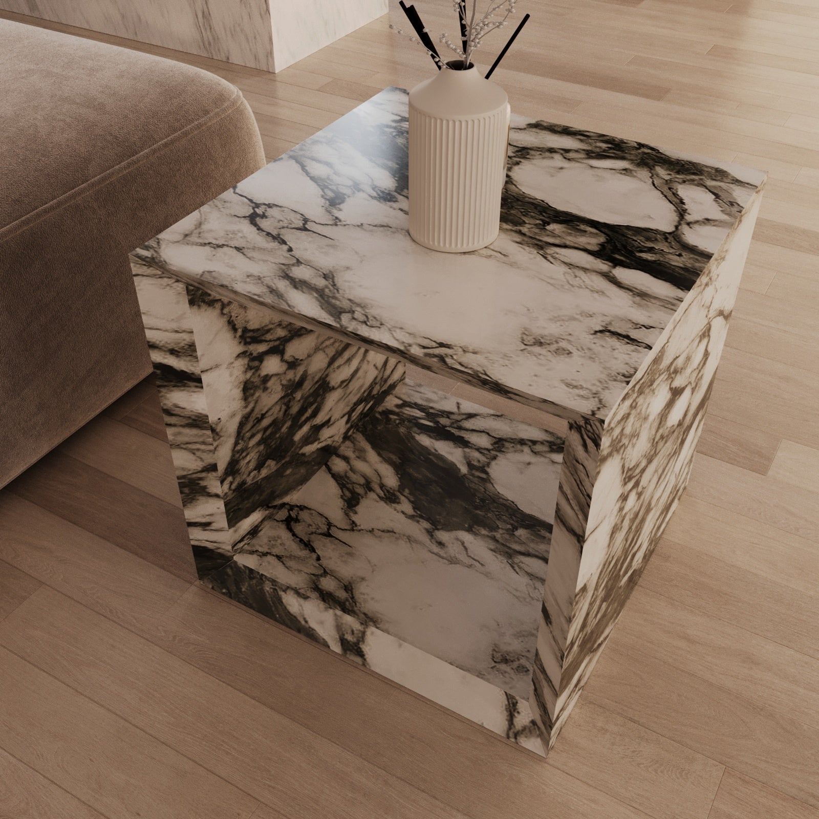 Viani Calacatta Green Marble Box Side Table