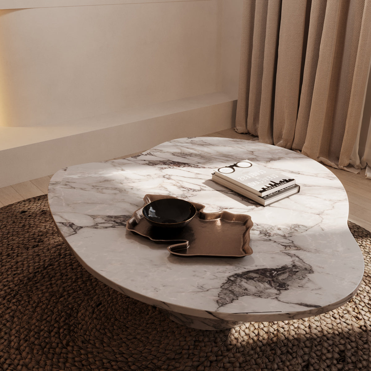 Lexi Arabescato marble coffee table in close-up by The Gallery Home