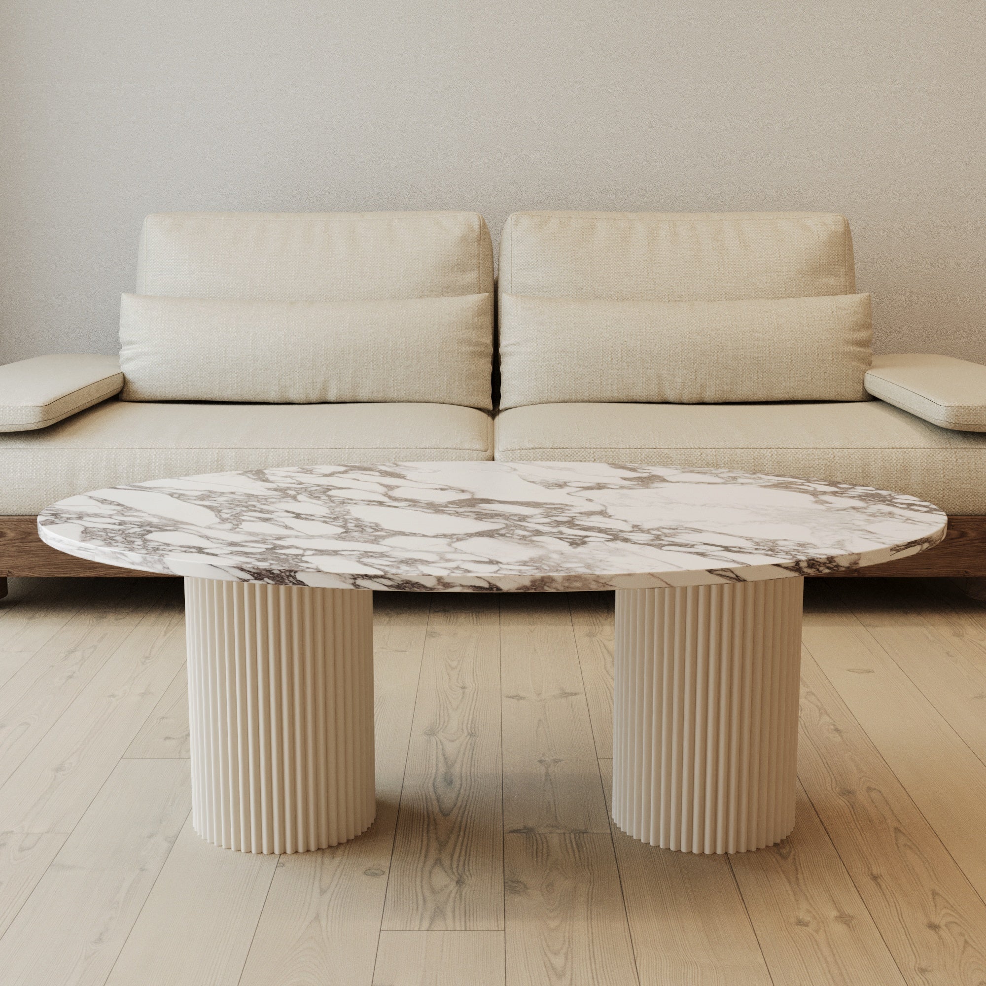 Lucente Calacatta Viola Coffee Table With Fluted Base