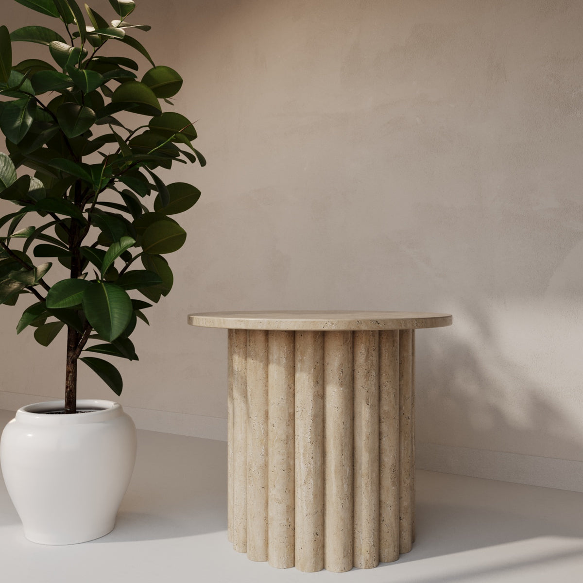 Lorenzo Travertine Side Table With Fluted Base