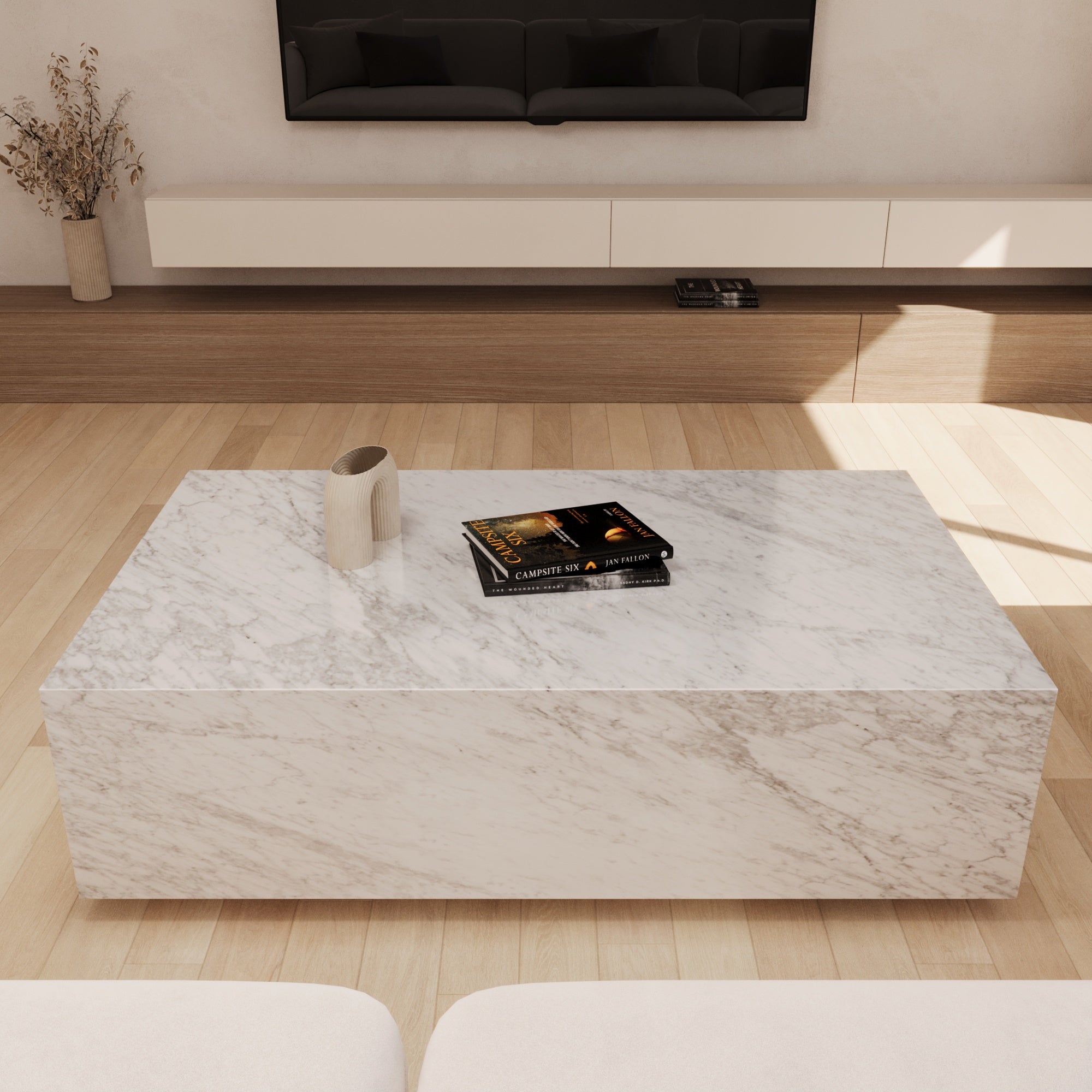 Lucia Carrara Marble Floating Cube Coffee Table