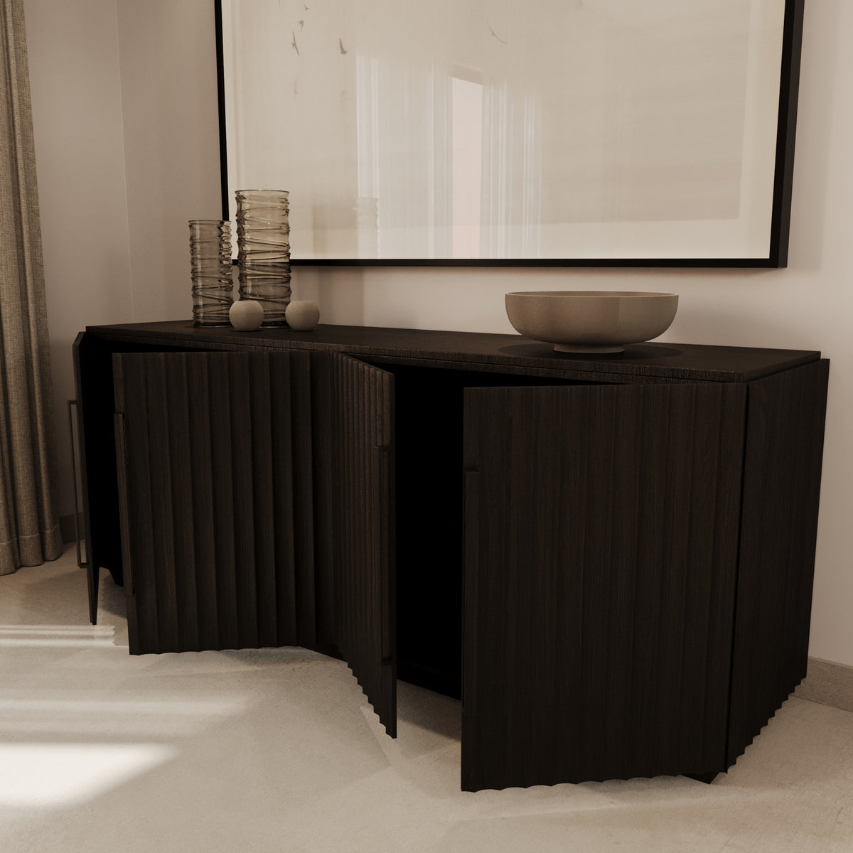 Marlo fluted sideboard with doors open by The Gallery Home