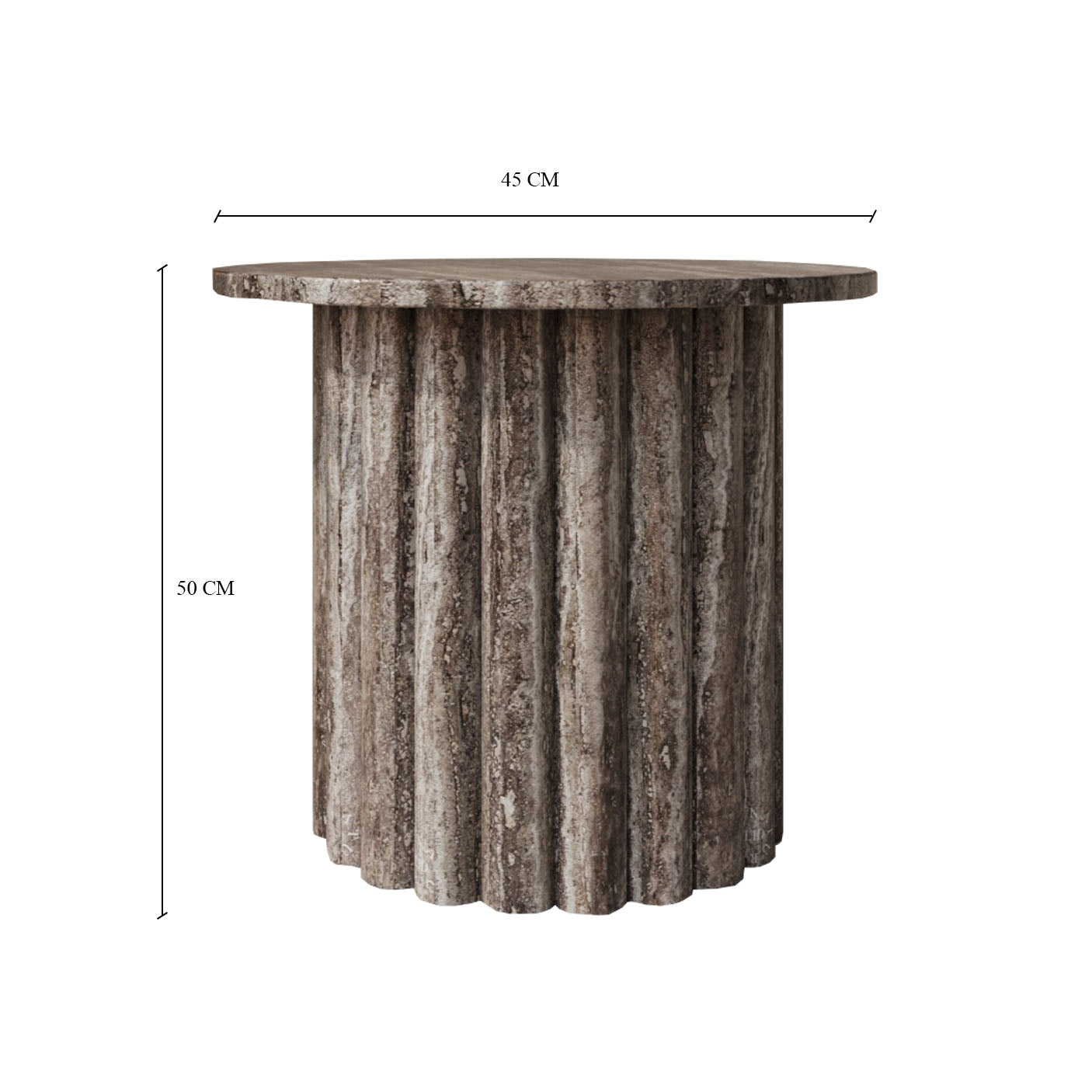 Lorenzo Grey Travertine Side Table With Fluted Base