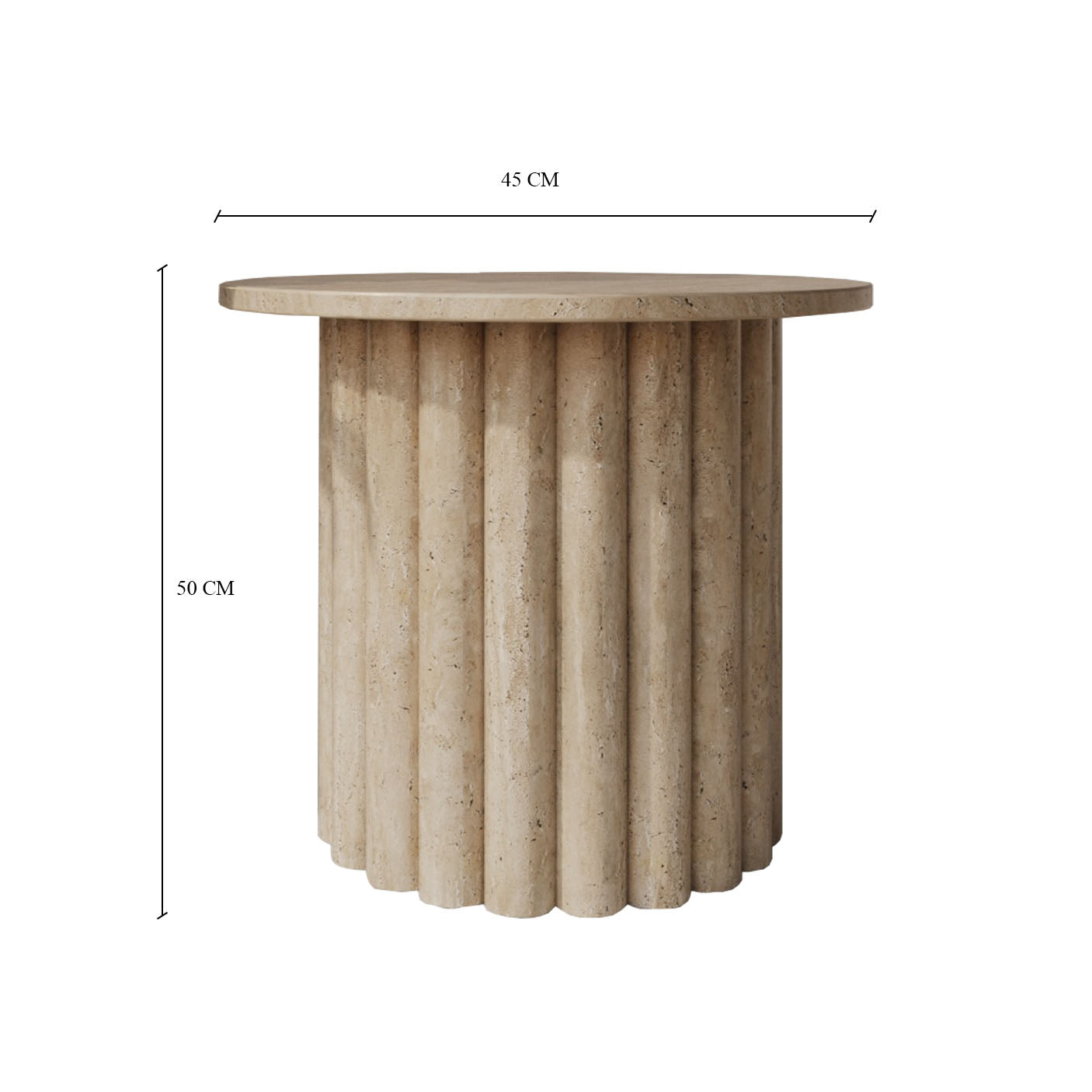 Lorenzo Travertine Side Table With Fluted Base