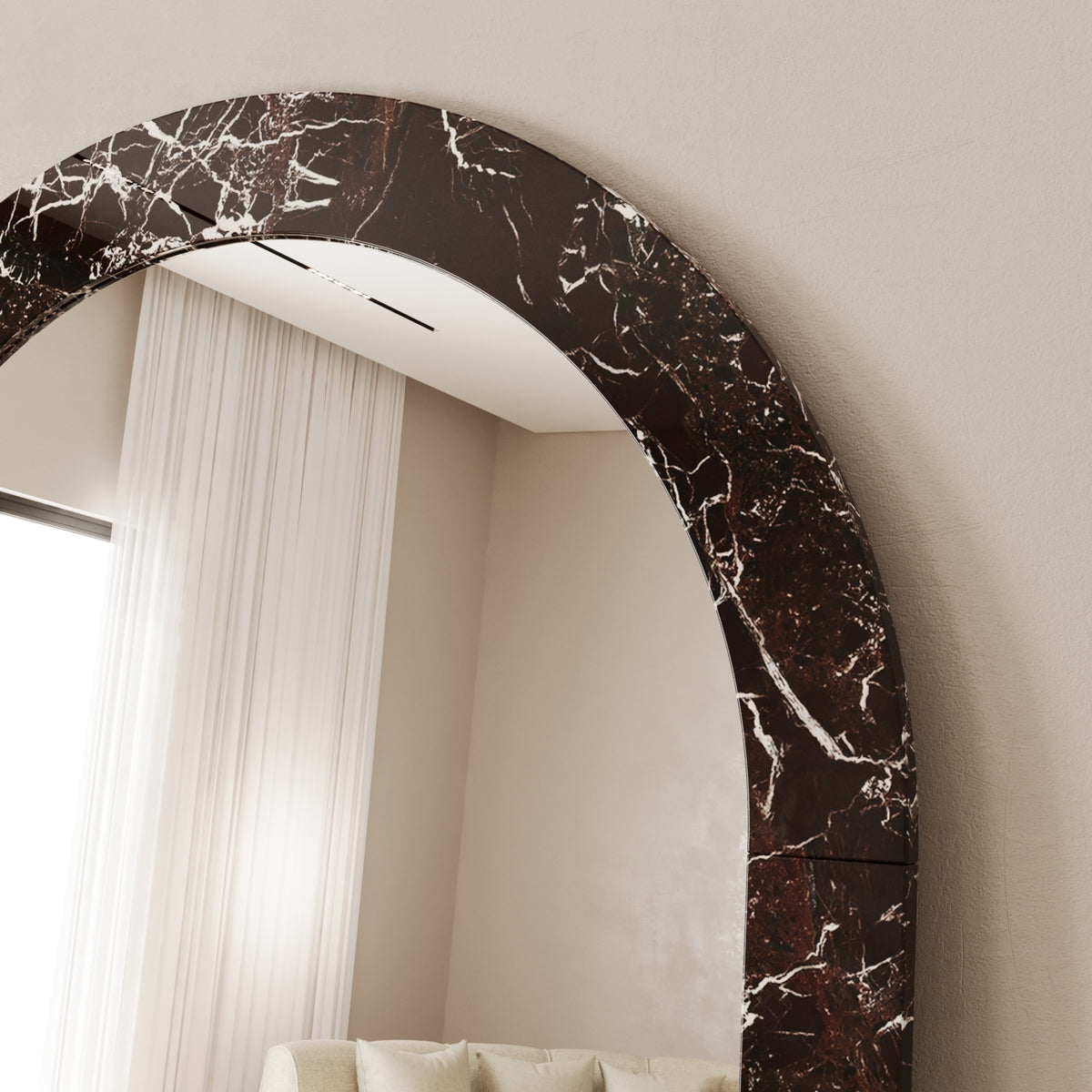 Rosso Levanto marble arched mirror in detail by The Gallery Home