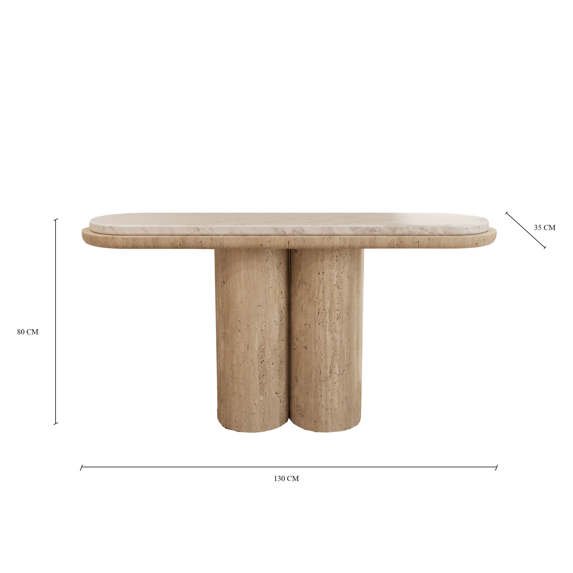 Cavallo Console Table – Travertine Base with Arabescato Marble Top