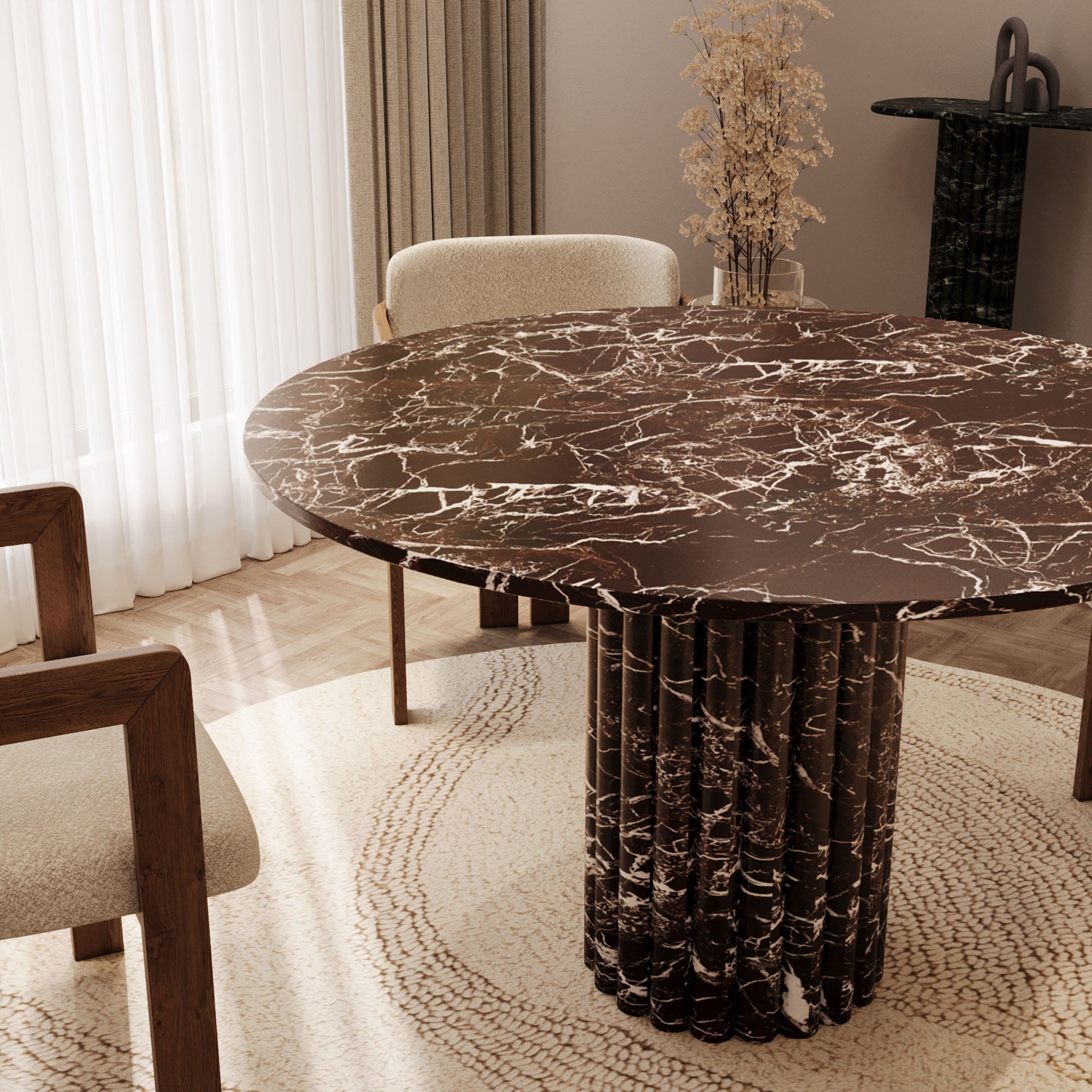 Lorenzo Rosso Levanto Round Dining Table With Fluted Base