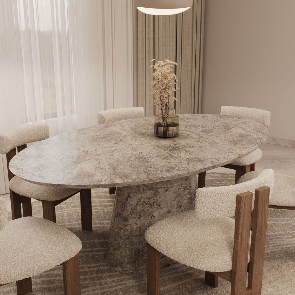 Aurelia Amazon Grey quartzite oval dining table by The Gallery Home