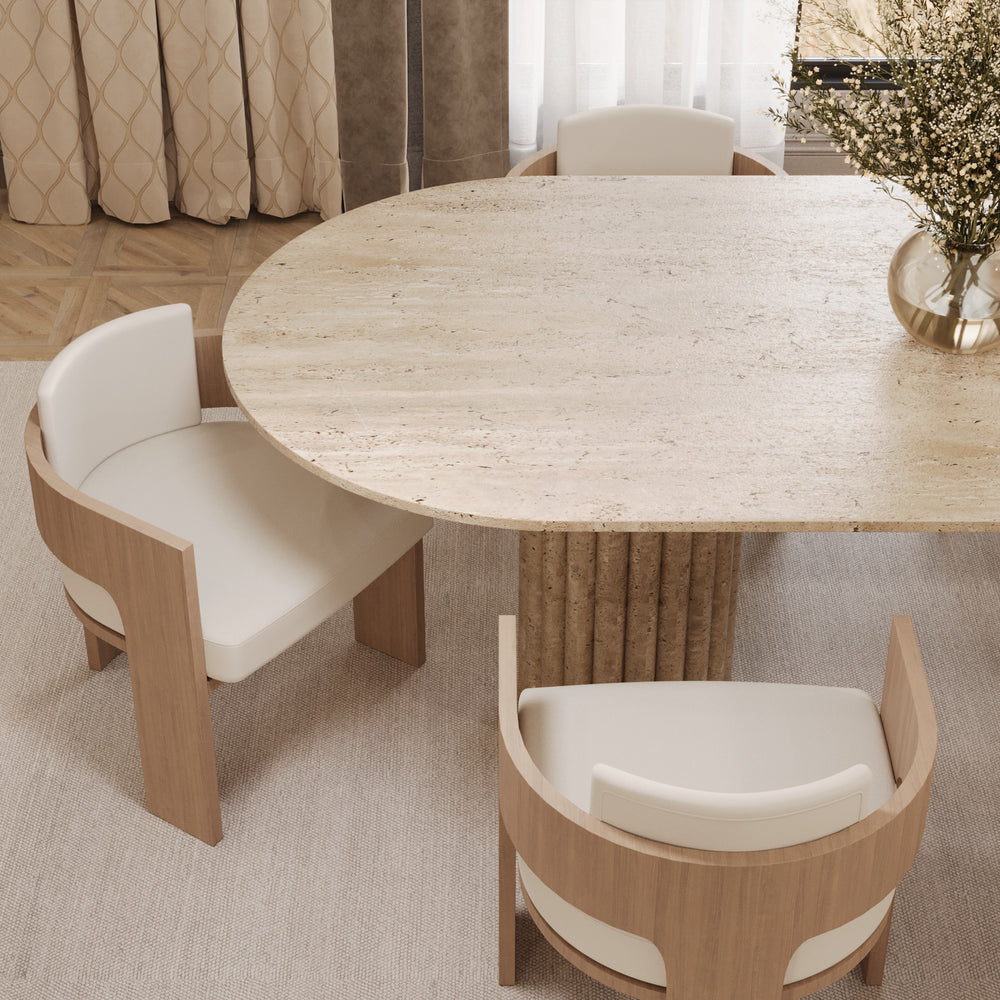 Travertine dining table with fluted base by The Gallery Home