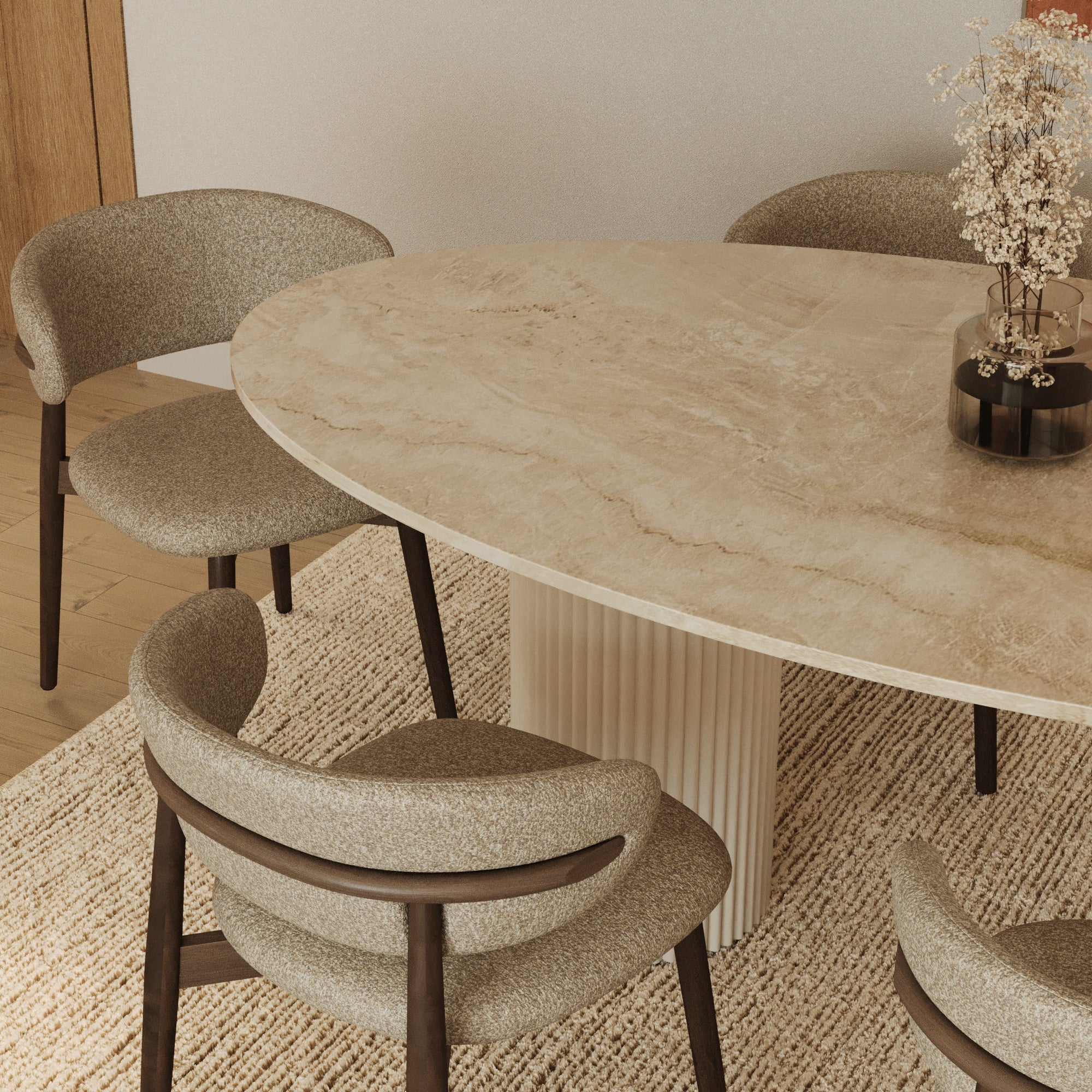 Lucente Cappuccino Oval Dining Table With Fluted Base