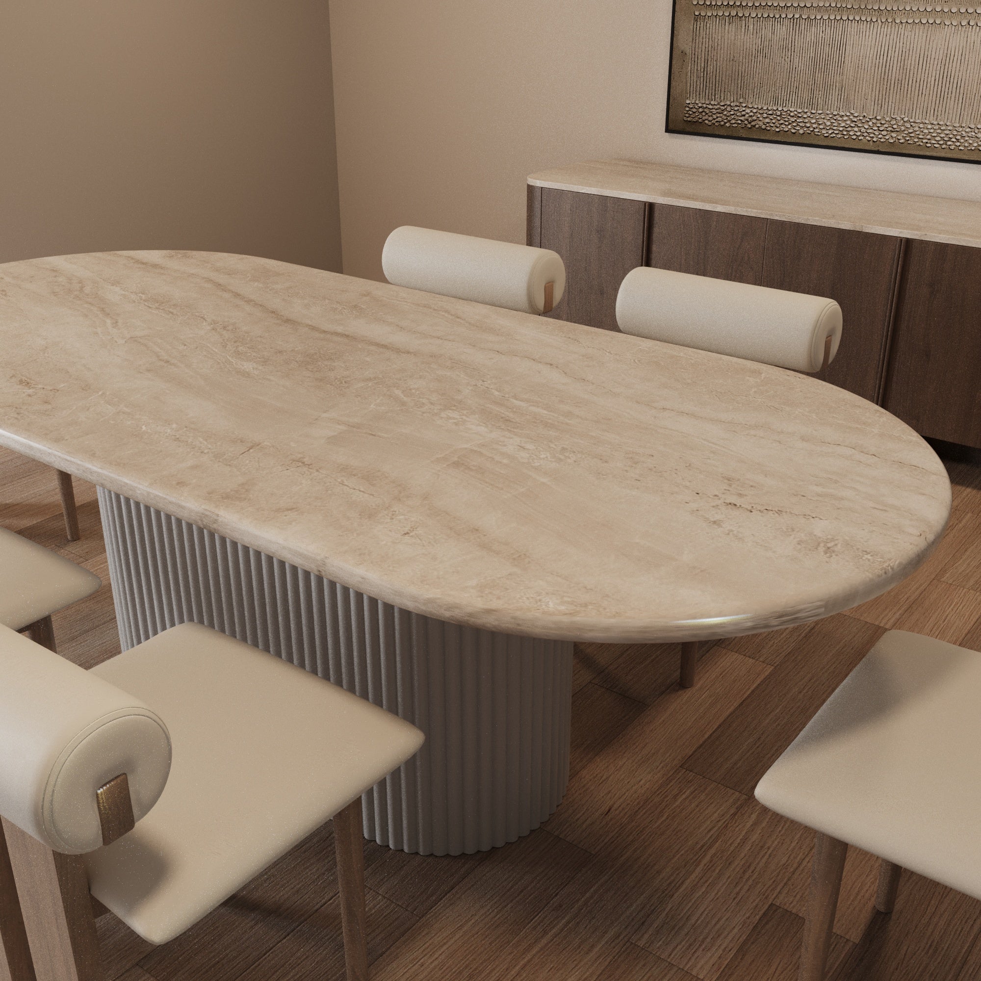 Lucente Cappuccino Oval Dining Table With Fluted Base