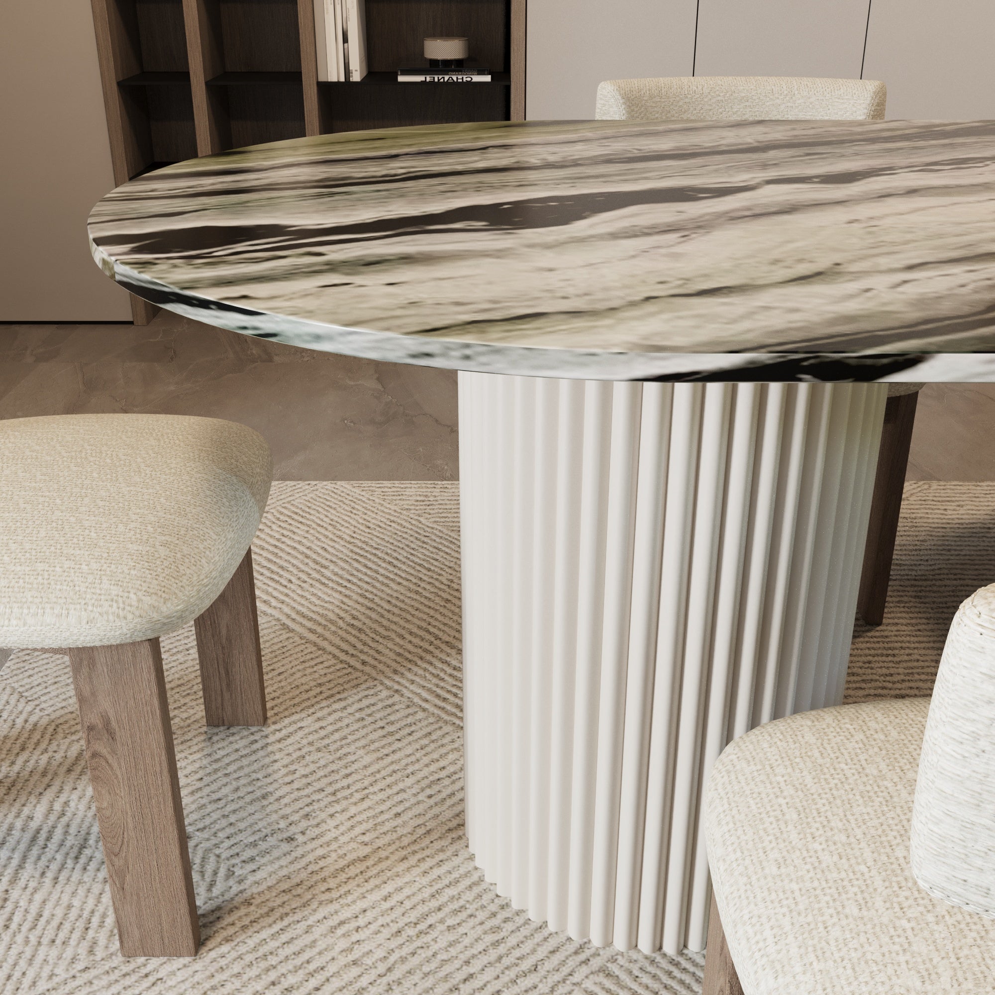 Lucente Shangrila Green Oval Dining Table With Fluted Base