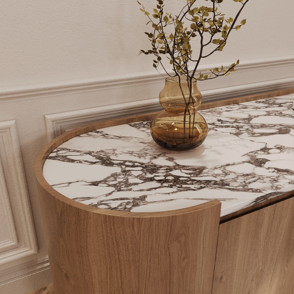 Lucca sideboard with an Italian marble top and timber body by The Gallery Home