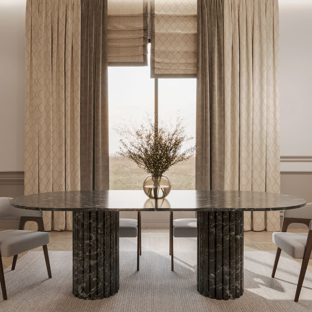 Lorenzo Verde Levanto marble oval dining table by The Gallery Home