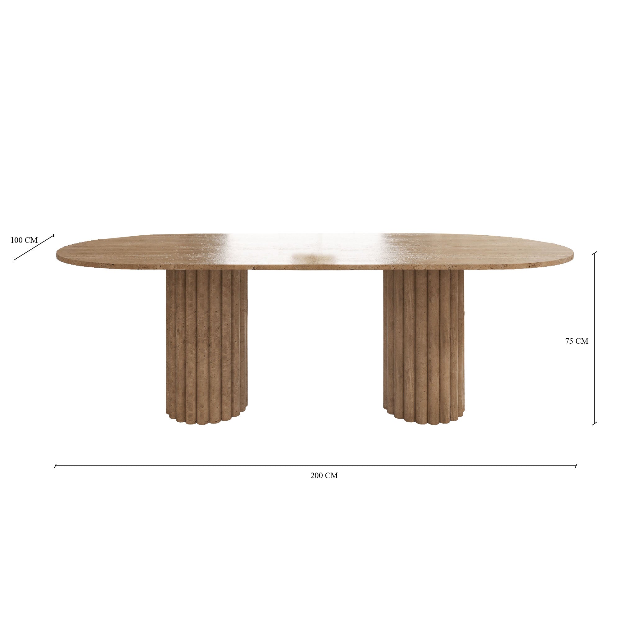 Lorenzo Travertine Oval Dining Table With Fluted Base