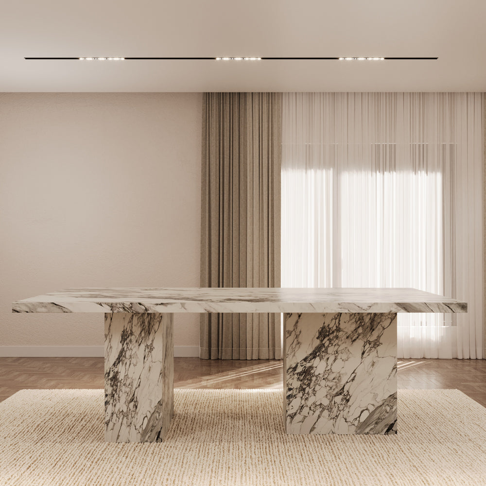 Olivia Arabescato marble rectangular dining table by The Gallery Home