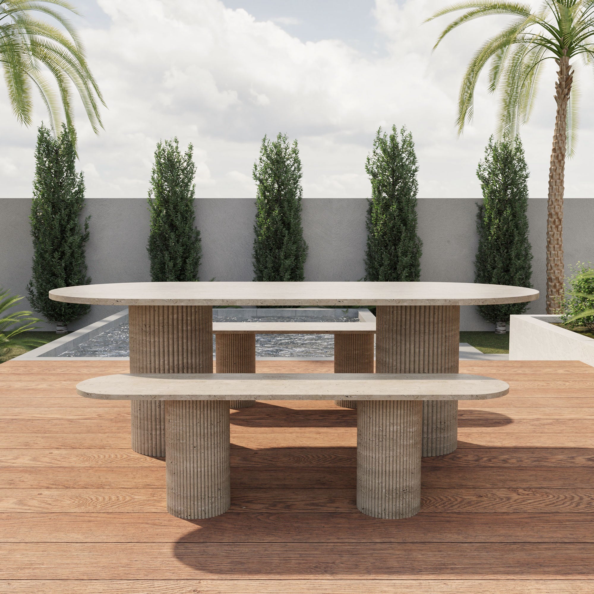 Como Outdoor Travertine Dining Set