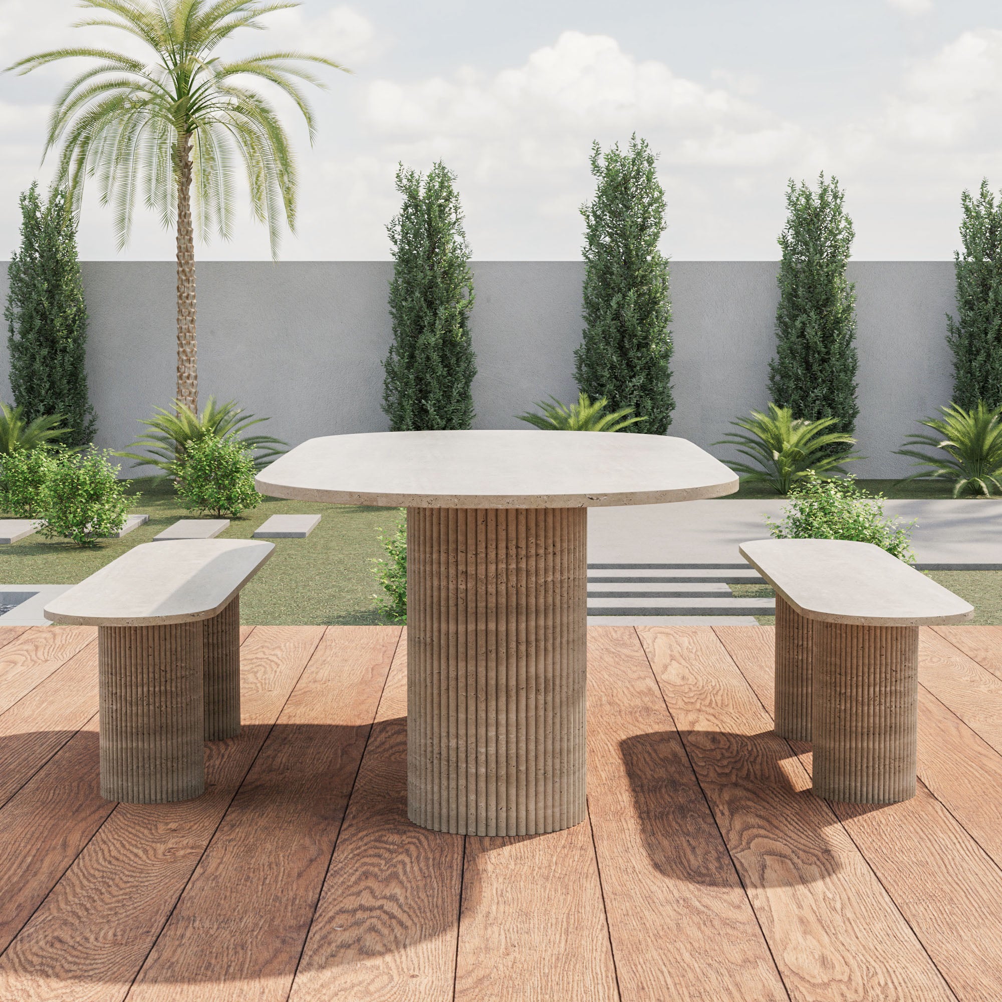 Como Outdoor Travertine Dining Set