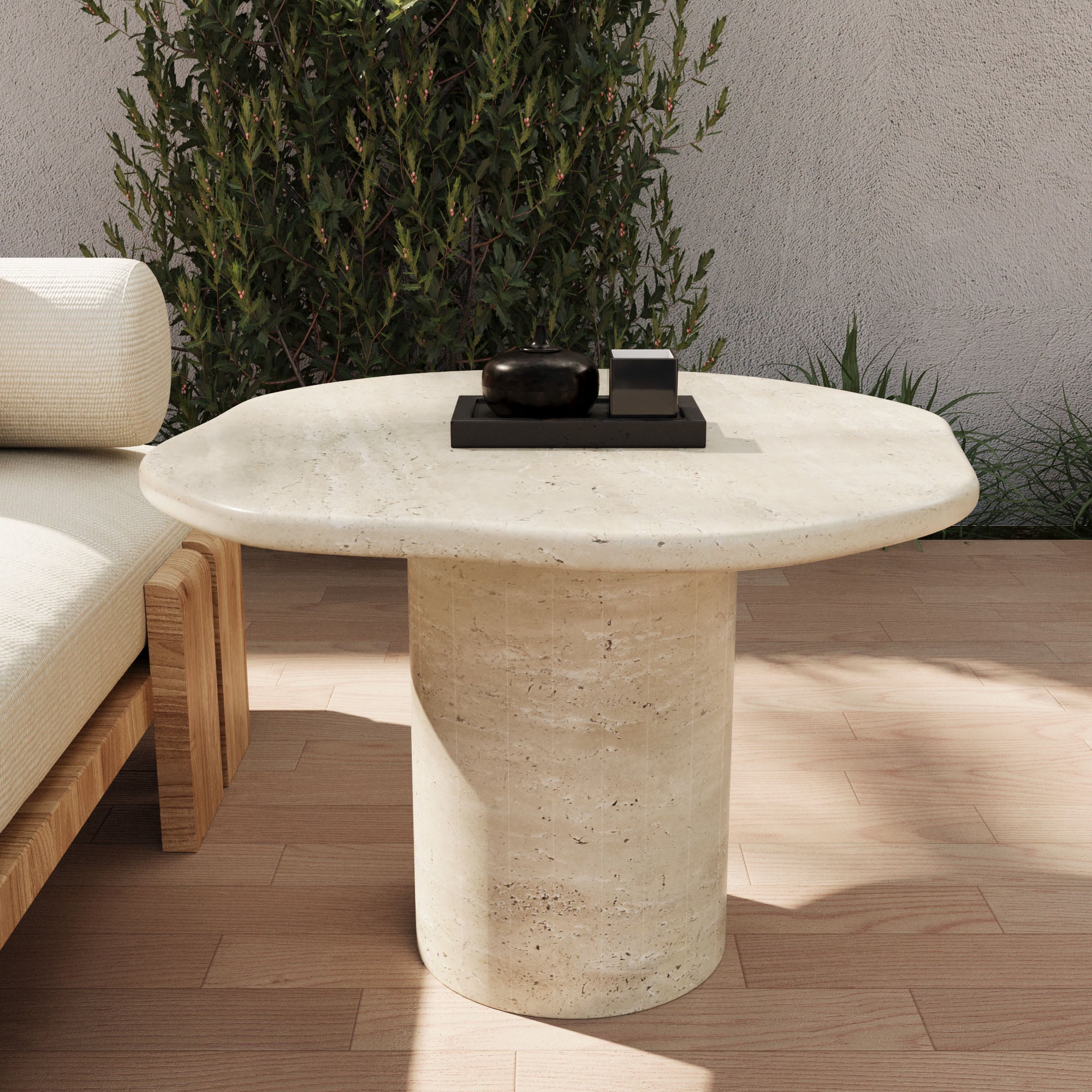 Monza Outdoor Travertine Side Table