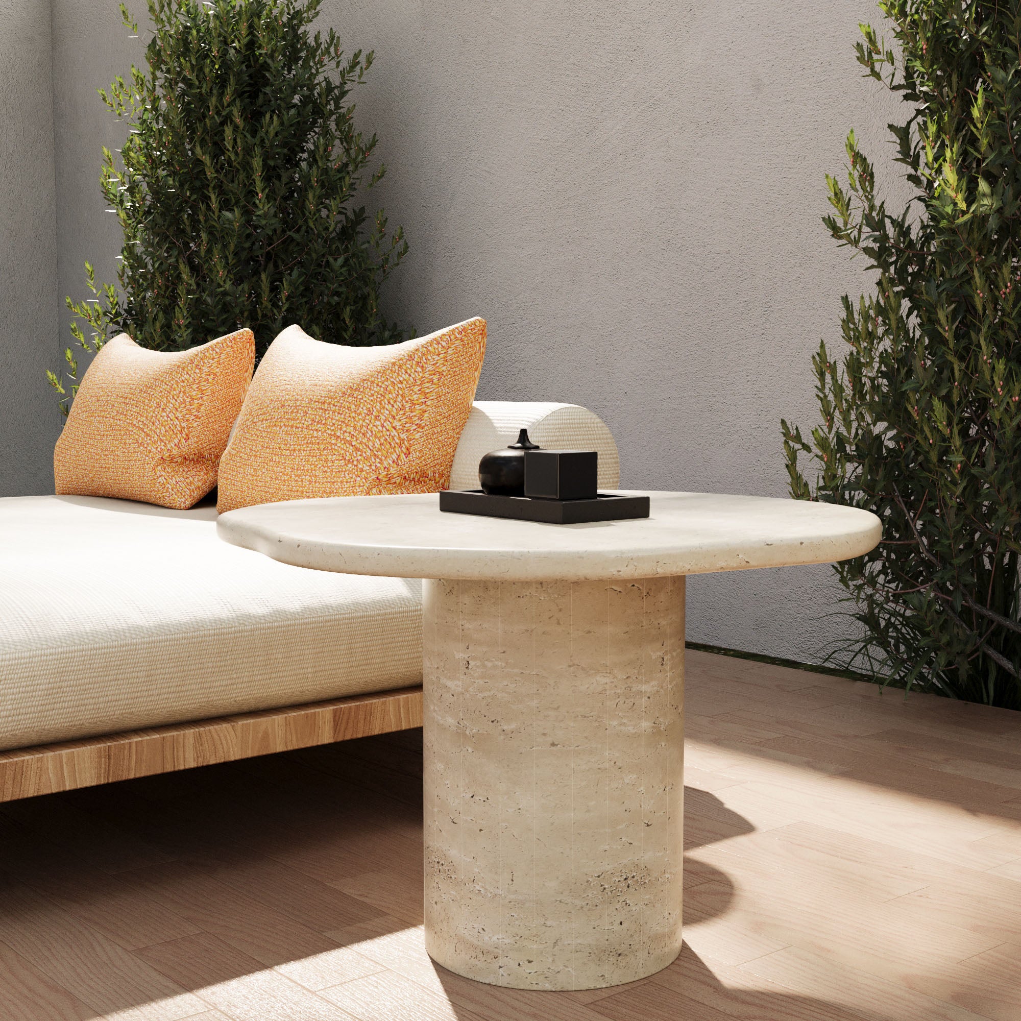 Monza Outdoor Travertine Side Table