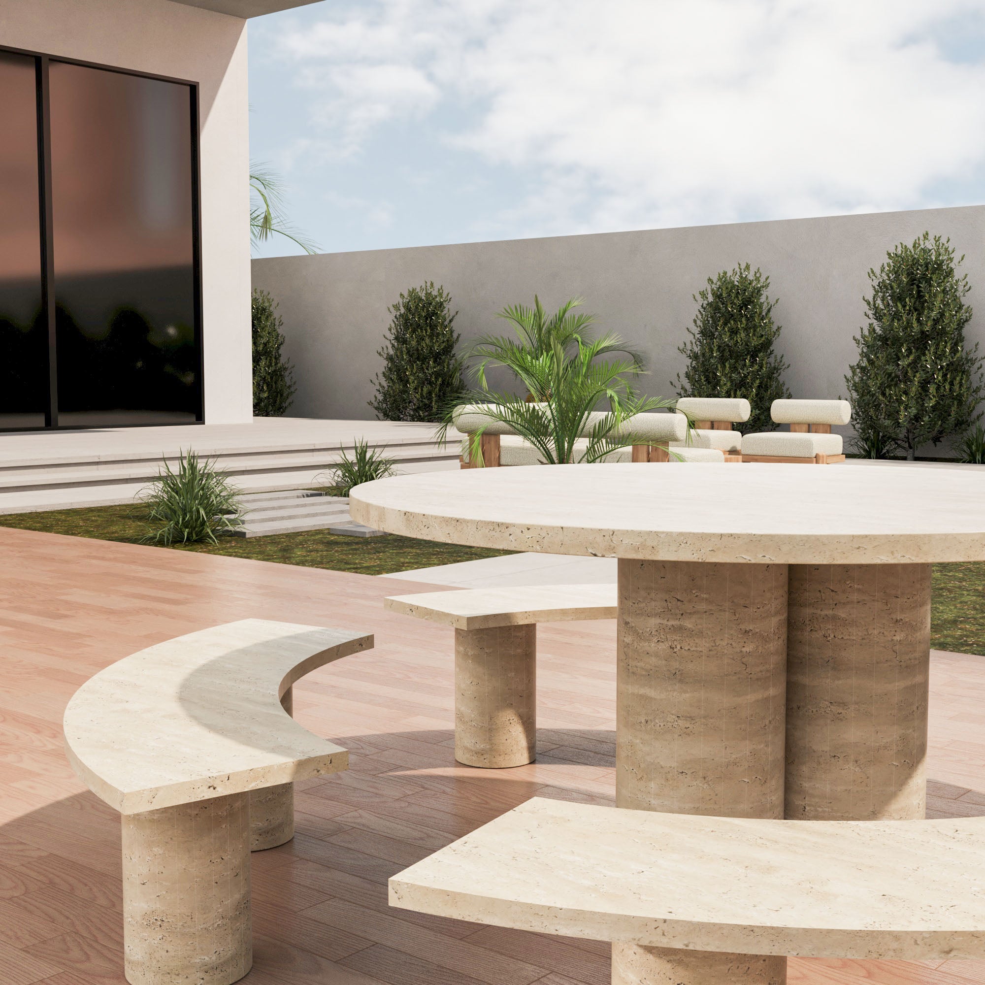 Tuscany Outdoor Travertine Dining Set