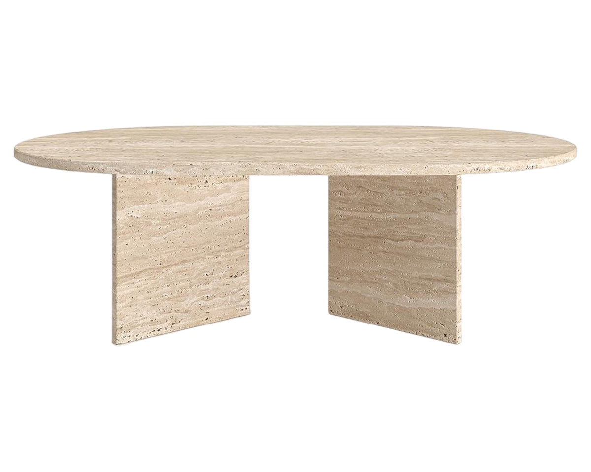 IRIS HAND CRAFTED OVAL TRAVERTINE COFFEE TABLE