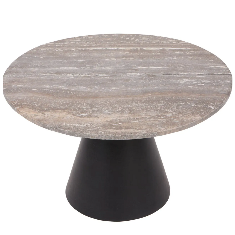 ALIZA HAND CRAFTED BLACK BASE GREY TRAVERTINE COFFEE TABLE