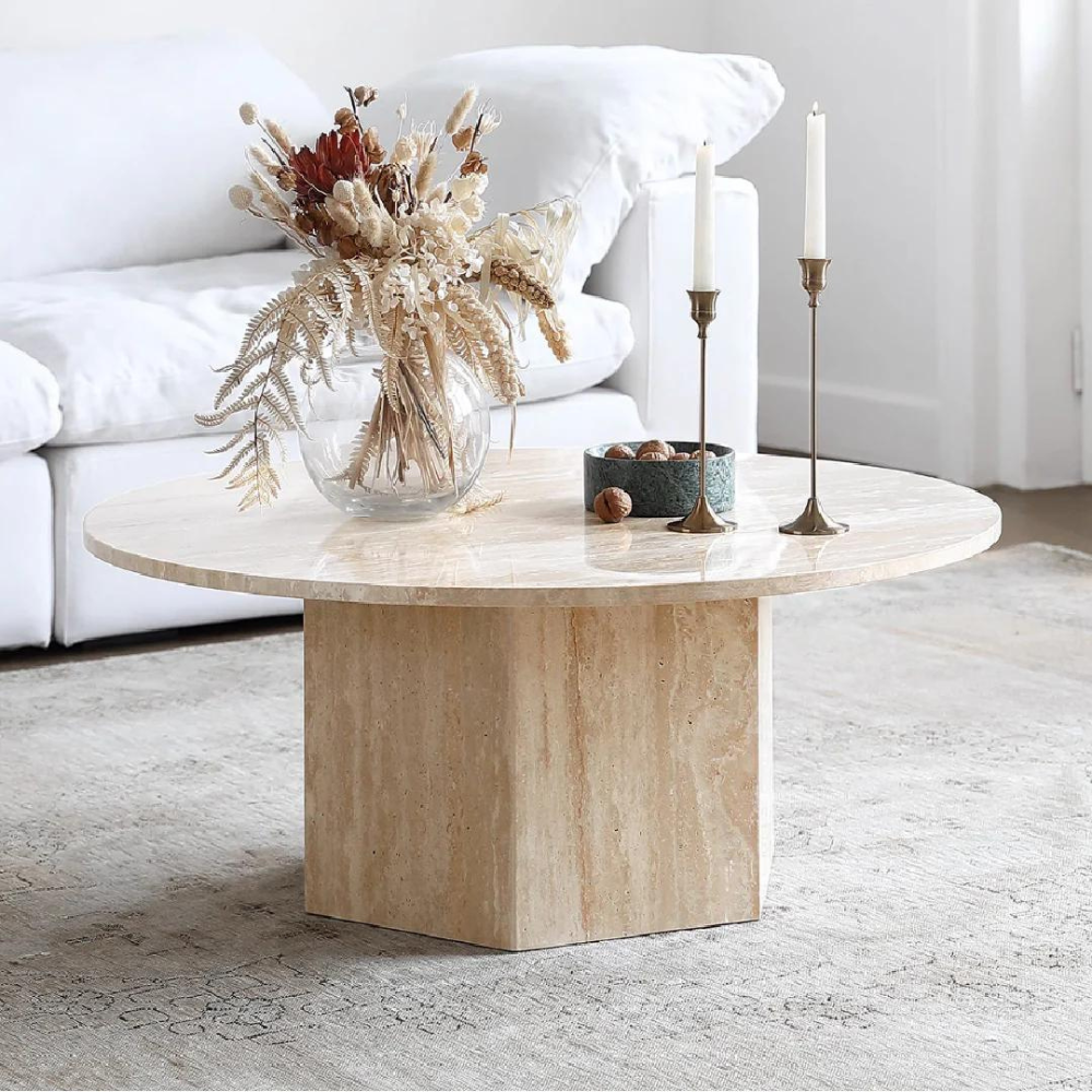 HEX HAND CRAFTED ORGANIC TRAVERTINE ROUND COFFEE TABLE