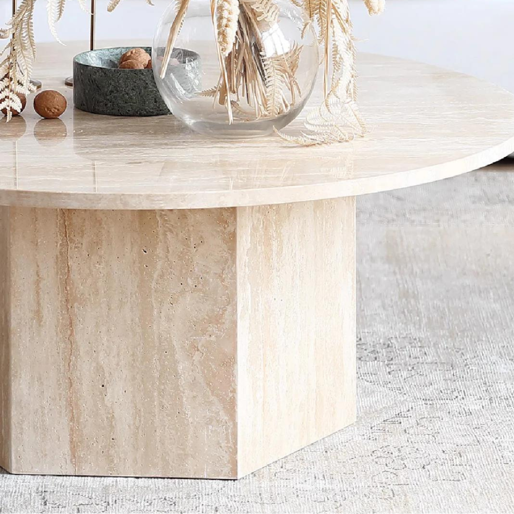 HEX HAND CRAFTED ORGANIC TRAVERTINE ROUND COFFEE TABLE