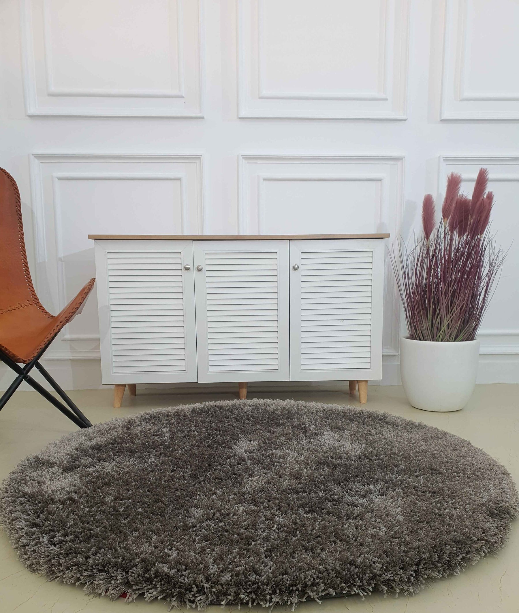 Grey Color Round Shaggy Rug 90 CM