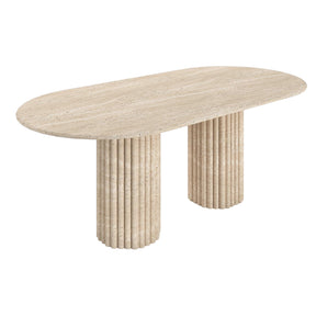 LORENZO HAND CRAFTED ORGANIC OVAL TRAVERTINE DINING TABLE