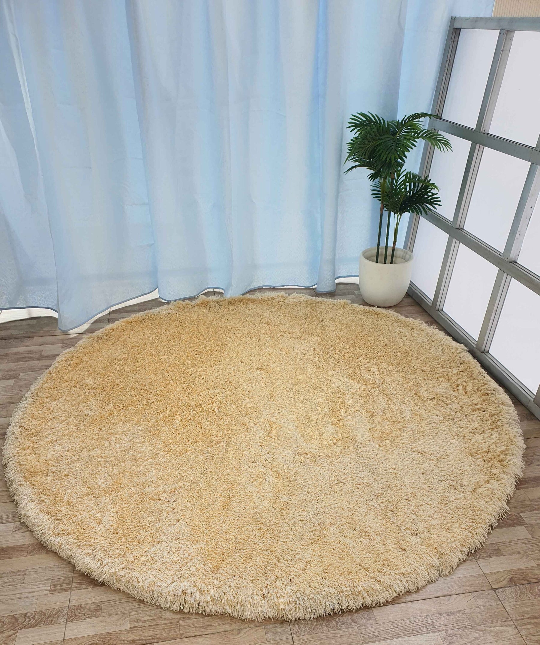 Handmade Cream Round Shaggy Rug 200 CM