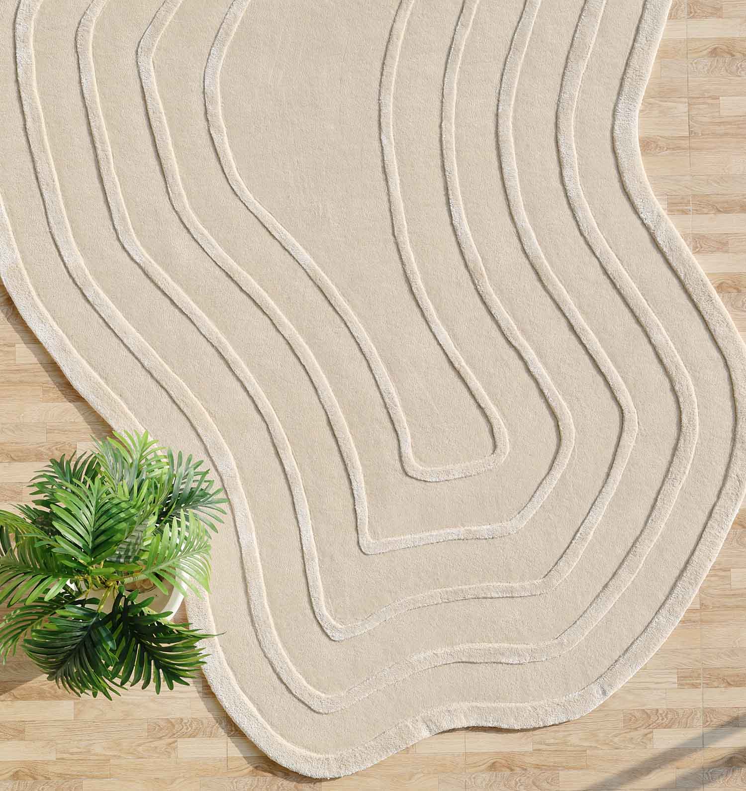 HAND MADE WILLOW OFF WHITE IRREGULAR RUG 200X300CM
